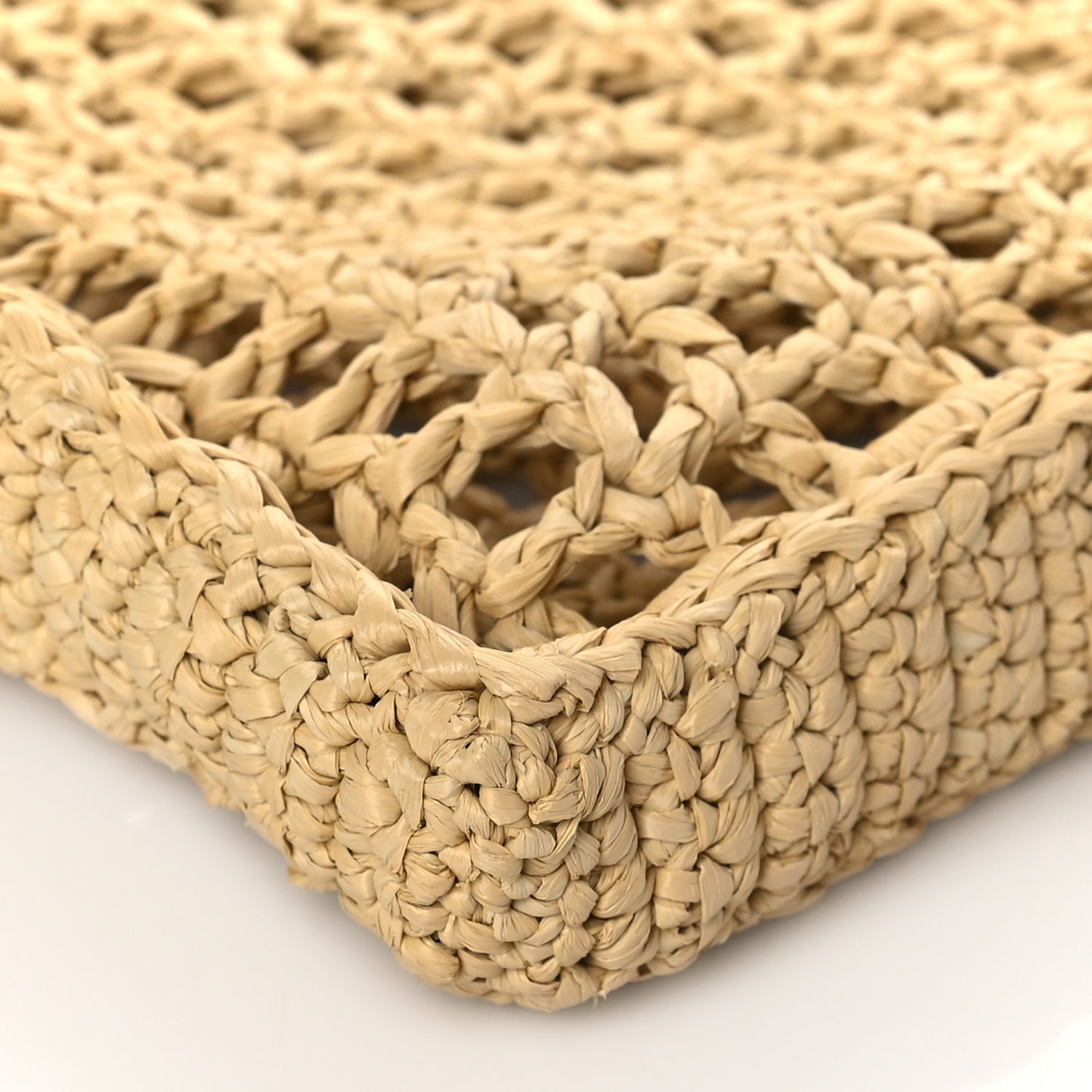 Yarn Raffia Effect Crochet Logo Embroidered Tote Bag Naturale