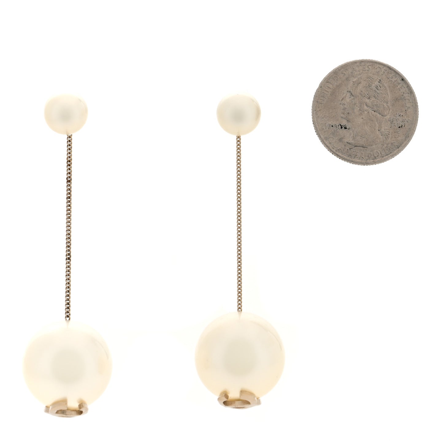 Pearl CC Chain Drop Earrings Gold