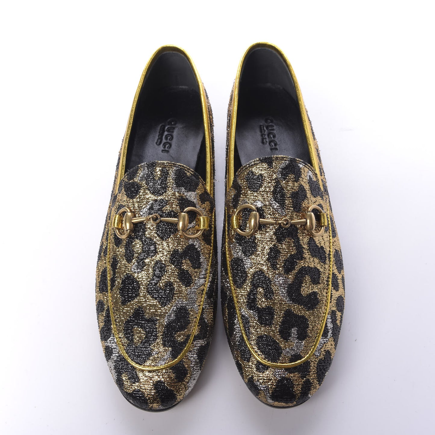 Jacquard Leopard Print Horsebit Womens Jordaan Loafers 36 Gold