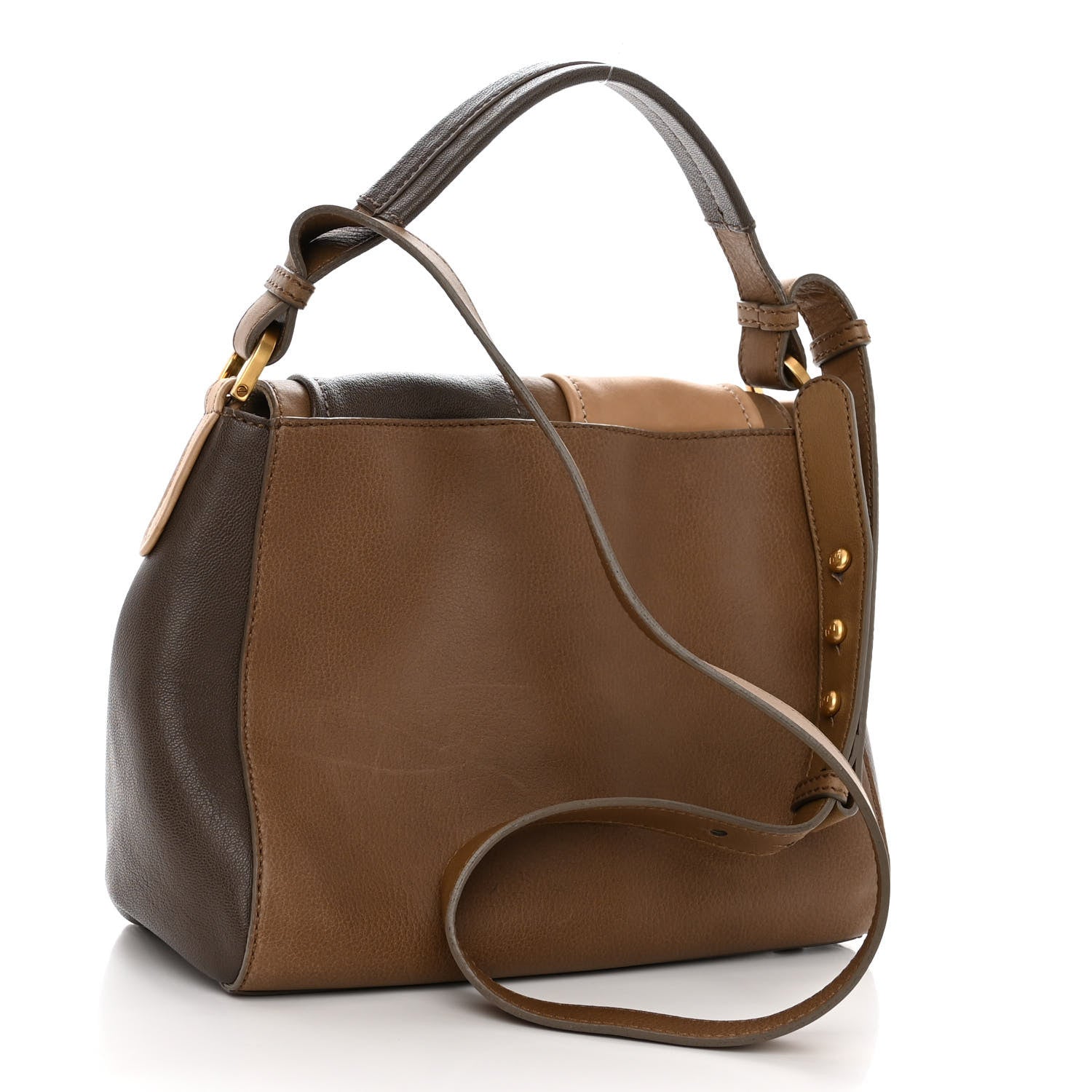 Fendi Calfskin Colorblock Anna Shoulder Bag Brown 3 of 9