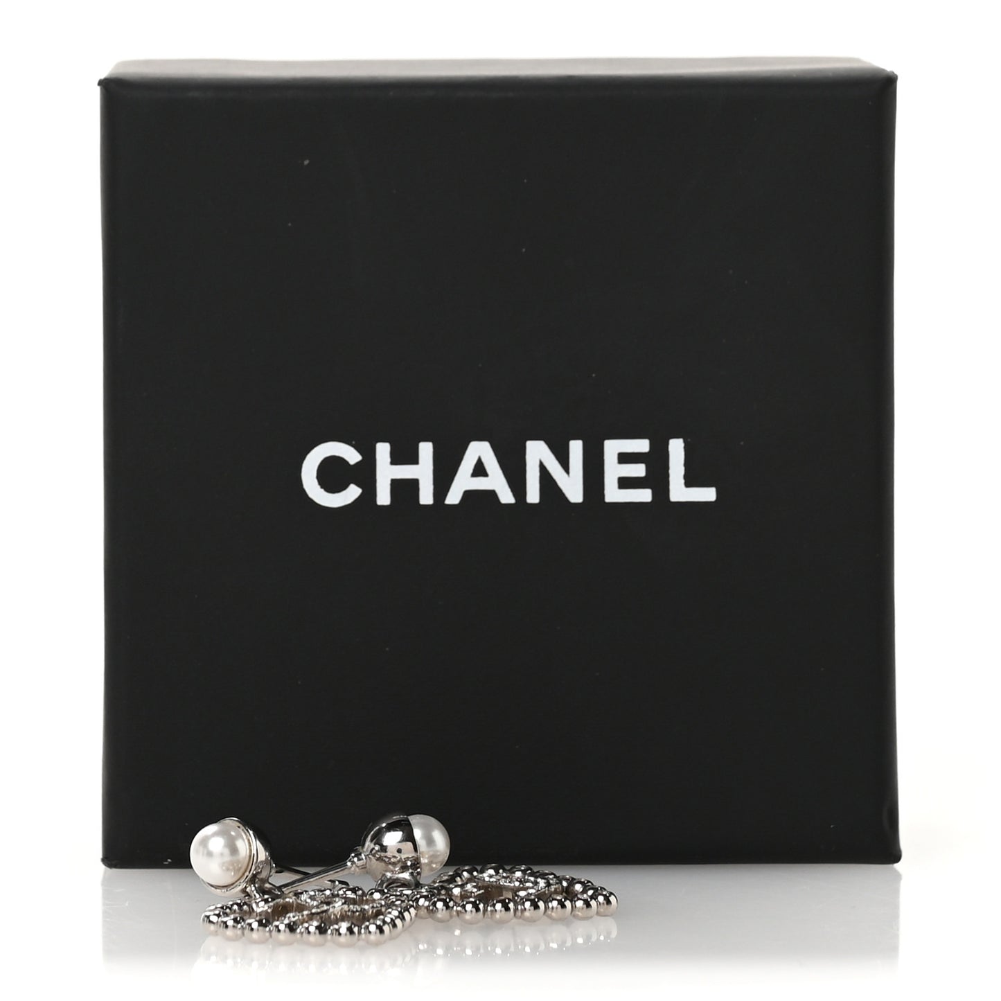 Pearl Crystal CC Heart Drop Earrings Silver