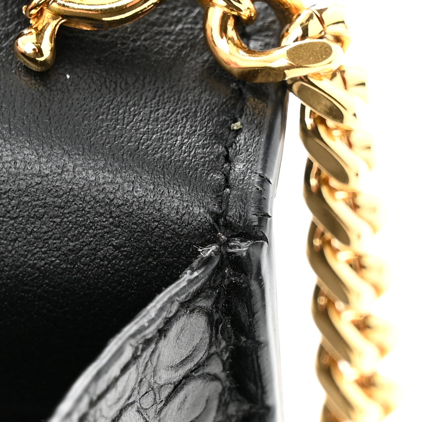 SAINT LAURENT Calfskin Crocodile Embossed Kate Monogram Tassel Chain Wallet Black