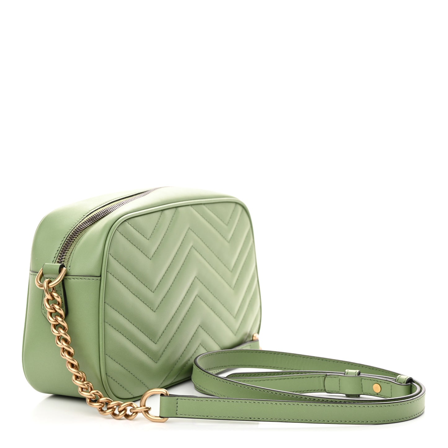 Calfskin Matelasse Chevron Small GG Marmont Chain Shoulder Bag Salamander Green
