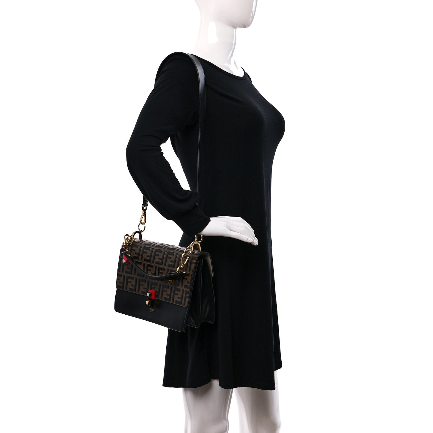 Vitello Liberty Bi-Color FF 1974 Embossed Kan I Shoulder Bag Black Maya