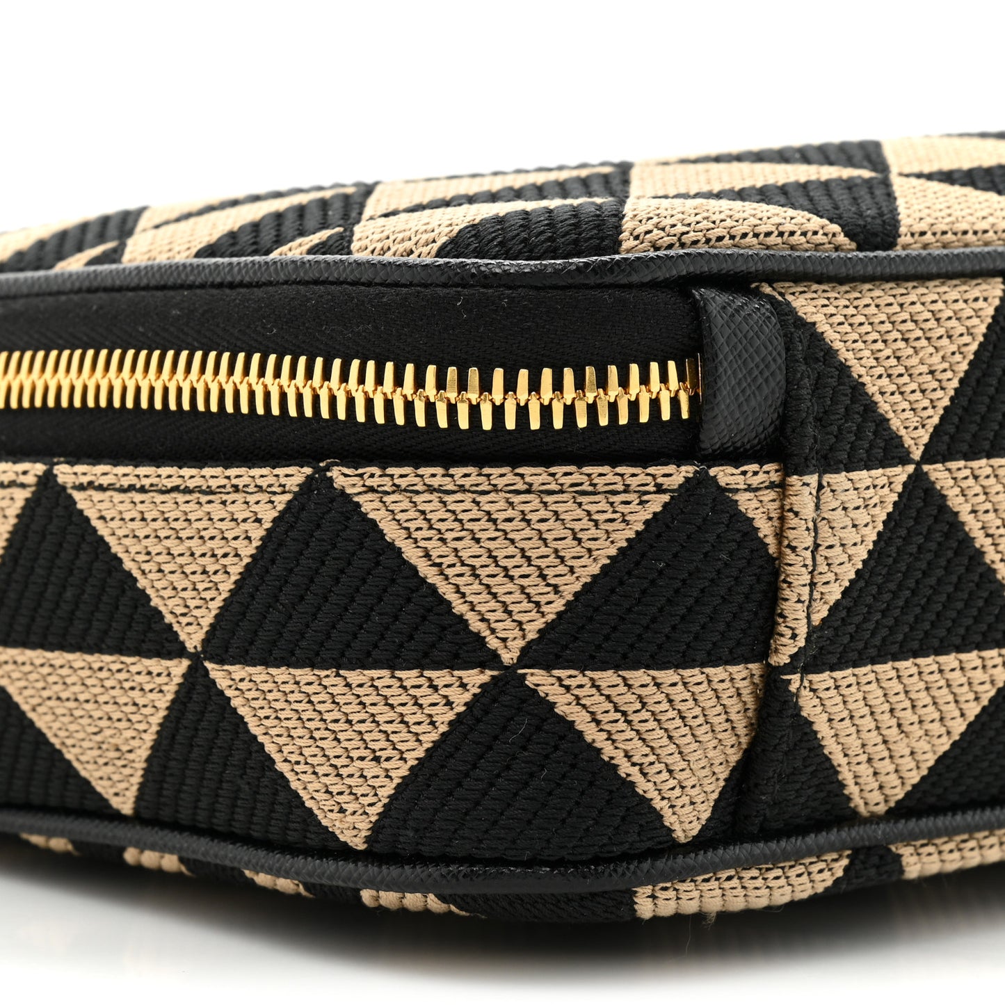 Jacquard Saffiano Triangolo Symbole Embroidered Medium Shoulder Bag Black Corda
