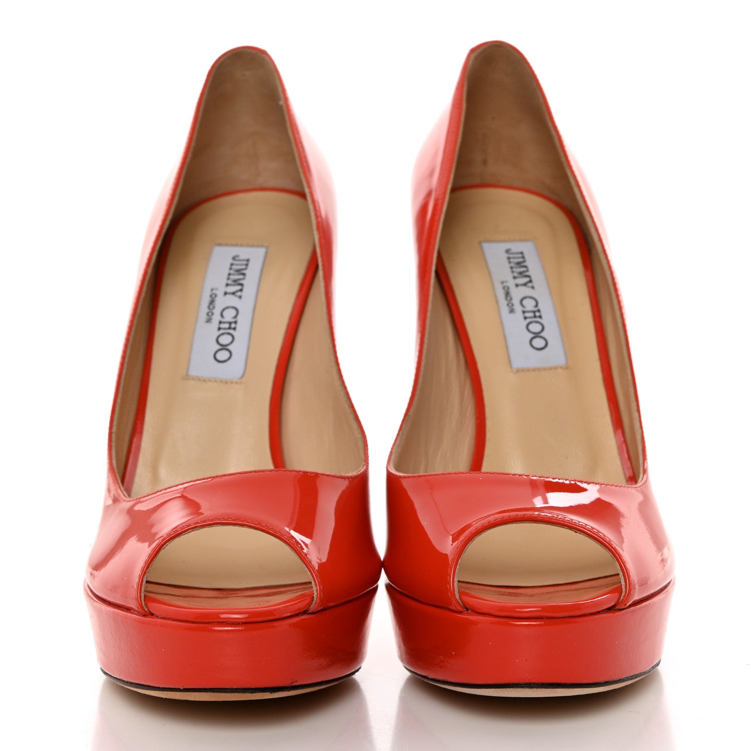 Jimmy Choo Patent Calfskin Crown 120 Peep Toe Platform Pumps 38 Tangerine 2 of 8