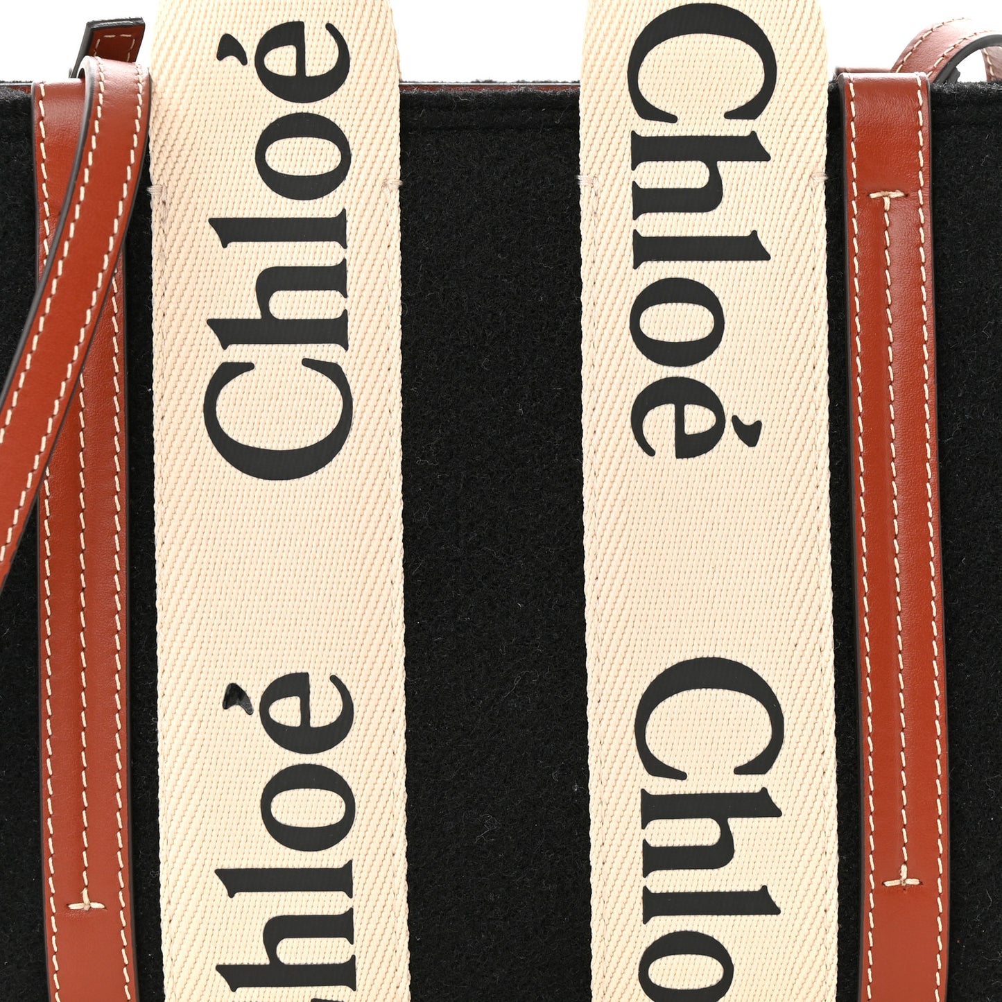 Felt Calfskin Small Woody Ribbon Tote With Strap Black