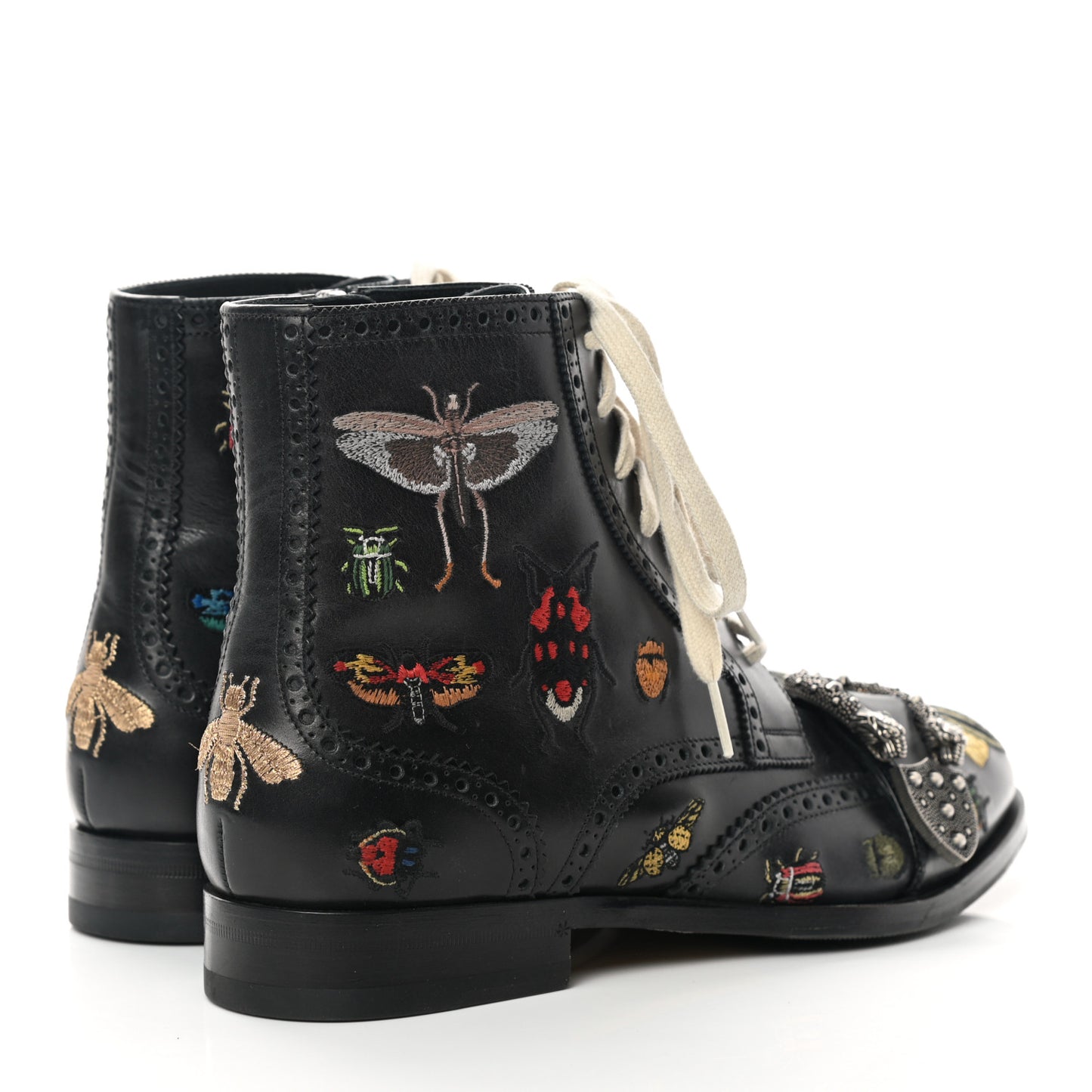 Calfskin Bug Embroidered Mens Queercore Brogue Wingtip Boots 8.5 Black