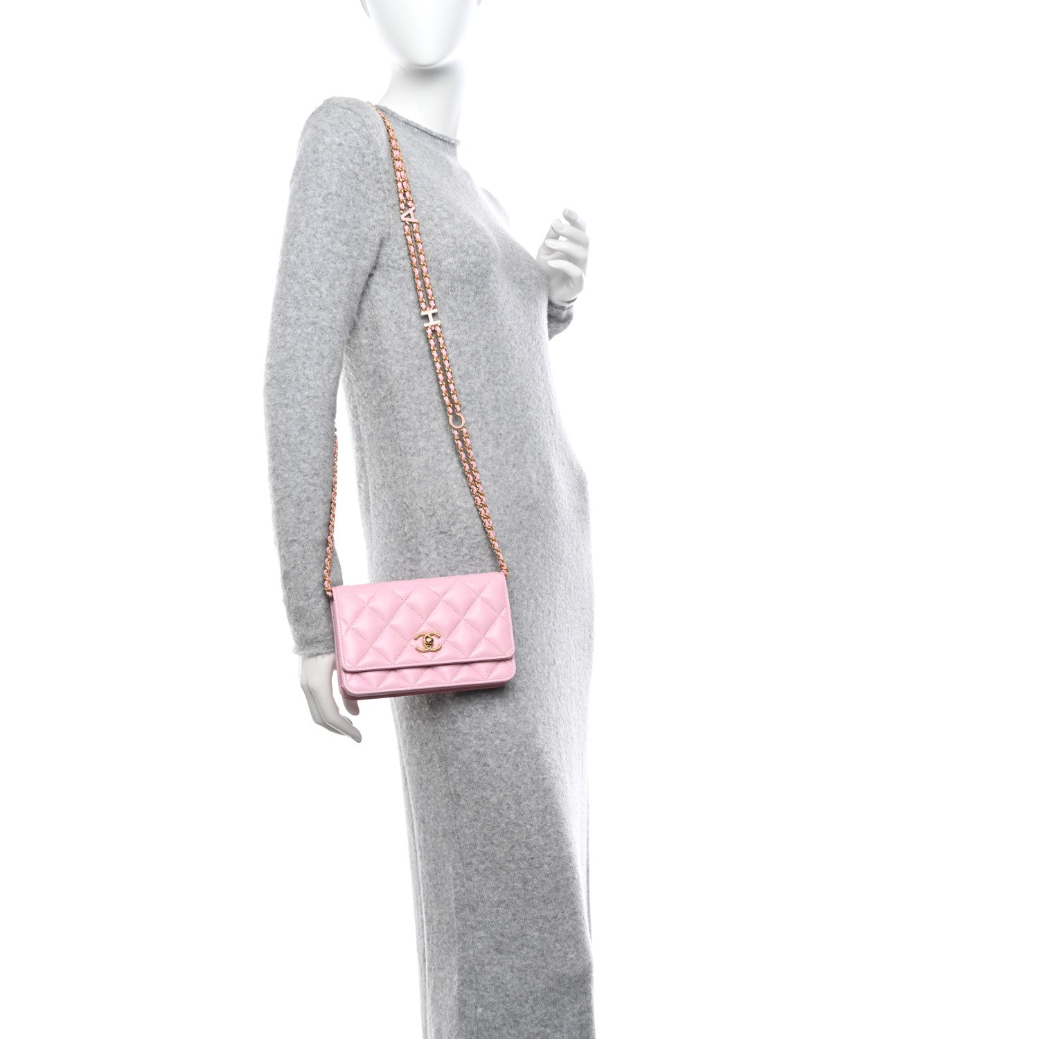 Chanel Lambskin Quilted Logo WOC Wallet On Chain Pink 2 of 17