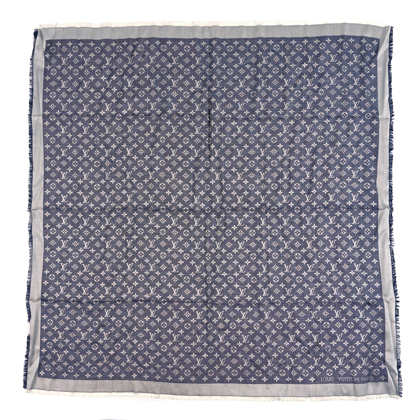 Silk Wool Monogram Denim Shawl Blue