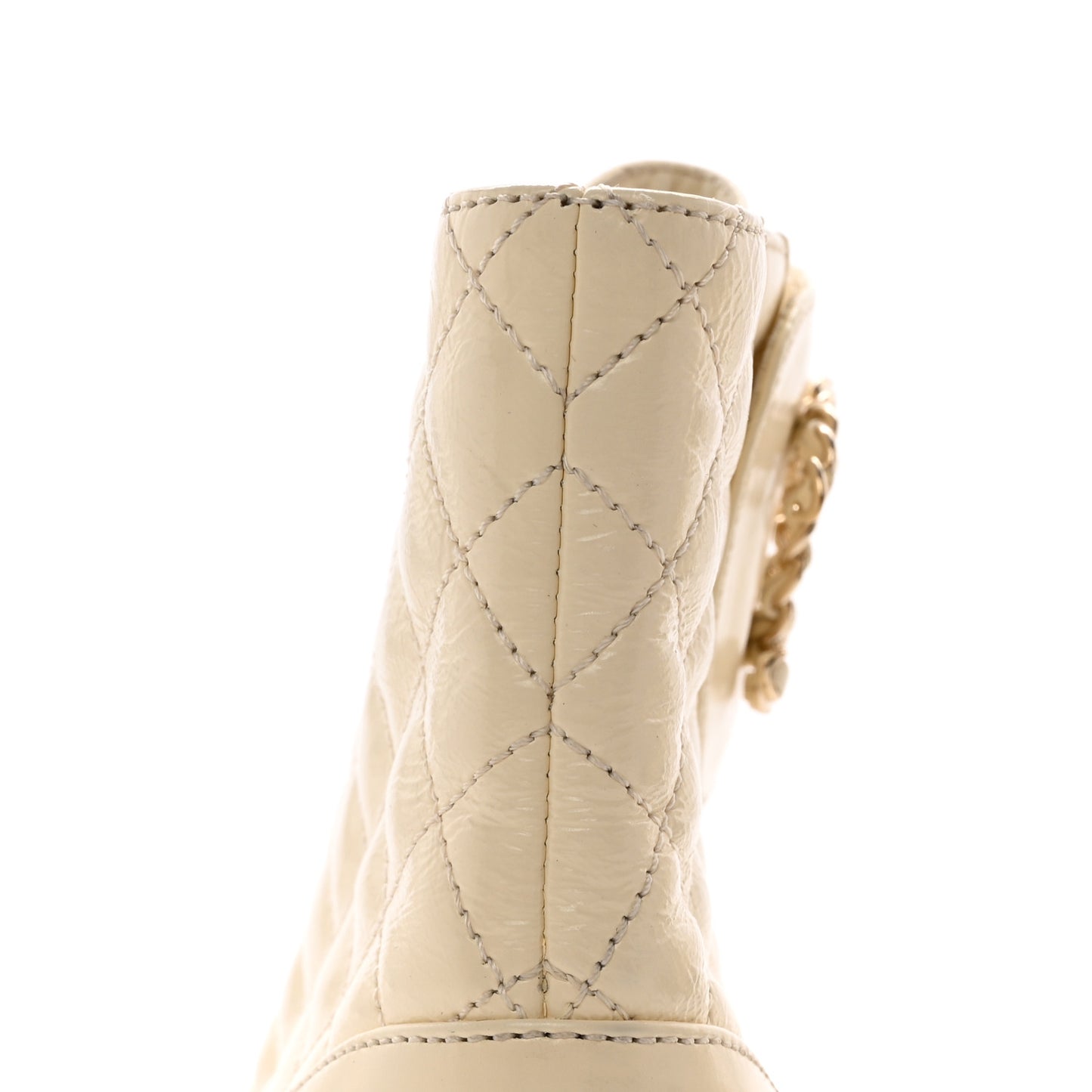 Shiny Calfskin Quilted Lace Up Combat Boots 37 Ivory Black