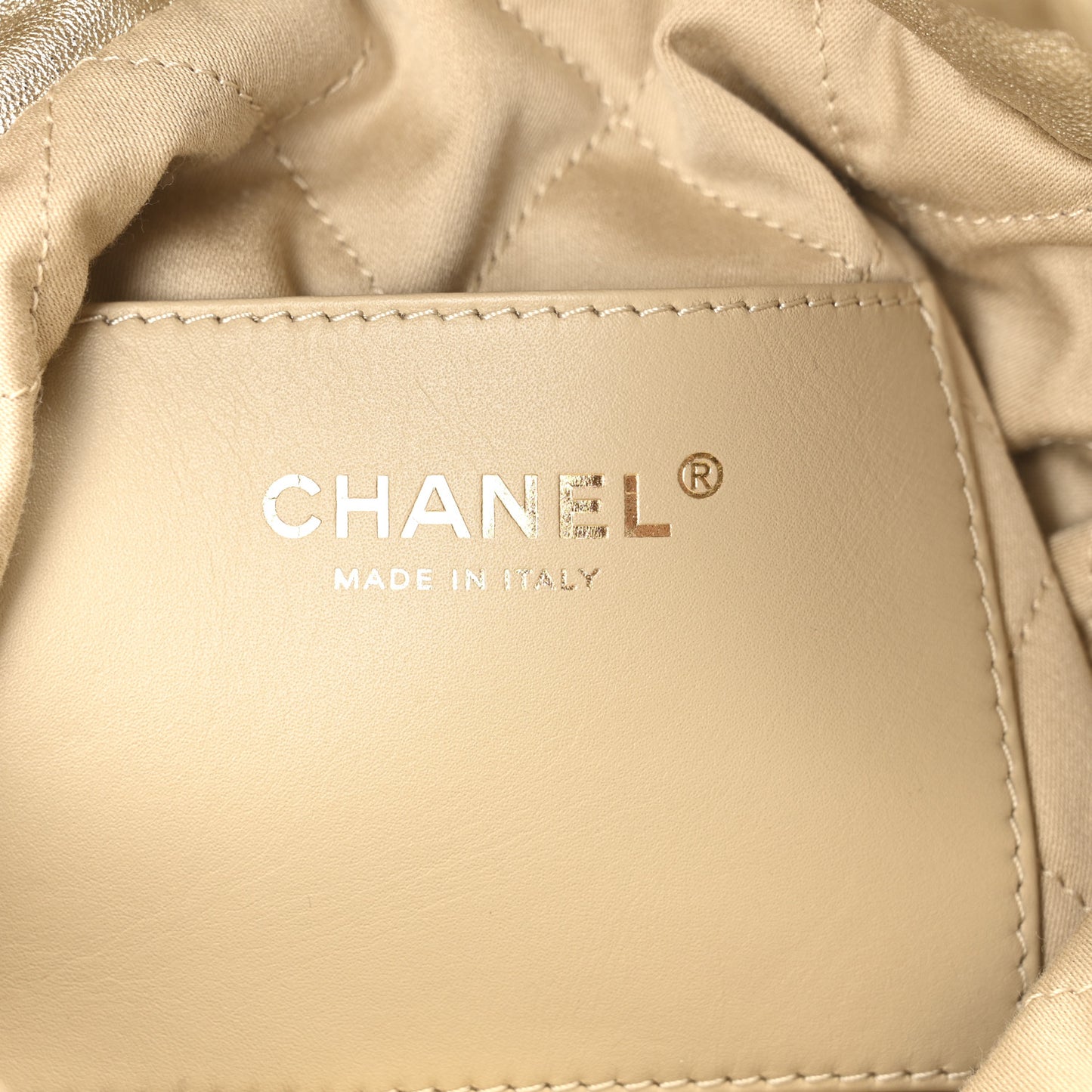 Metallic Lambskin Quilted Mini Chanel 22 Golden