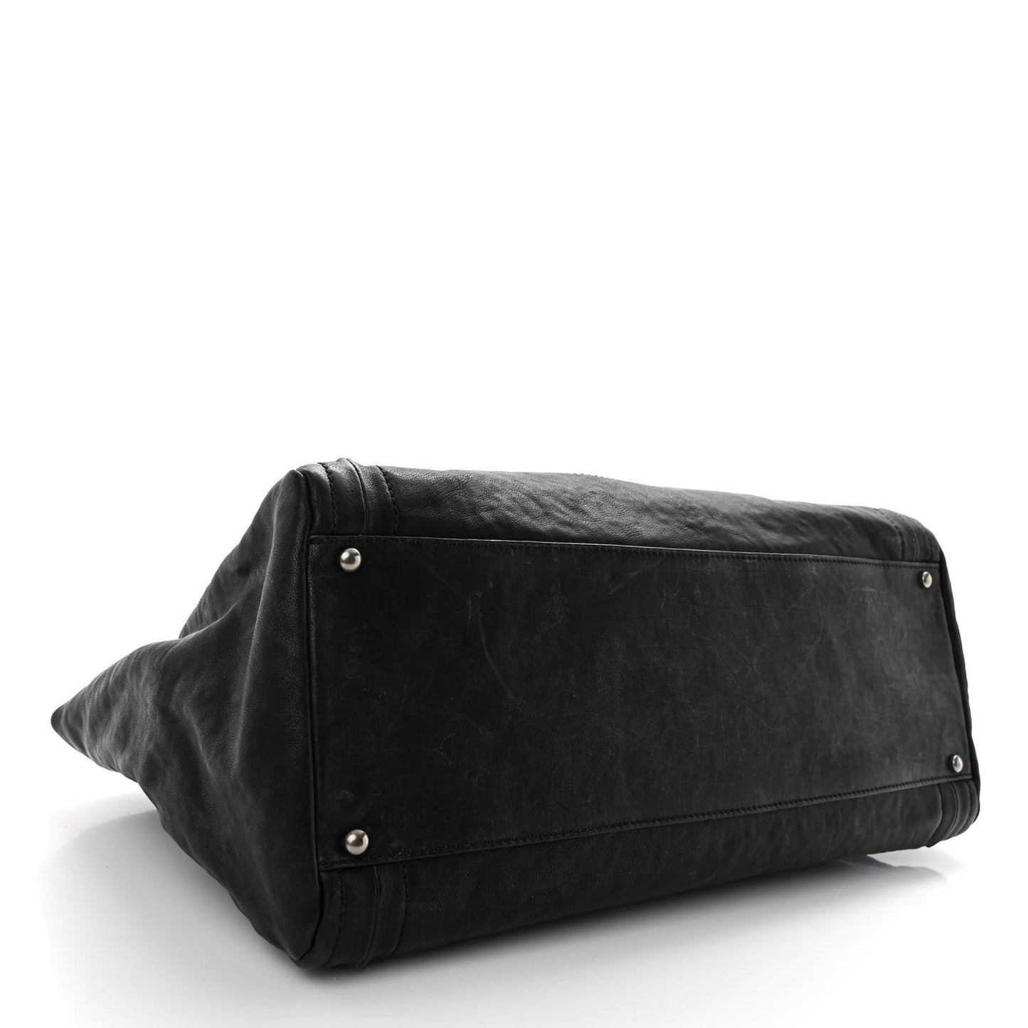 Glazed Calfskin East West Modern Chain Tote Black