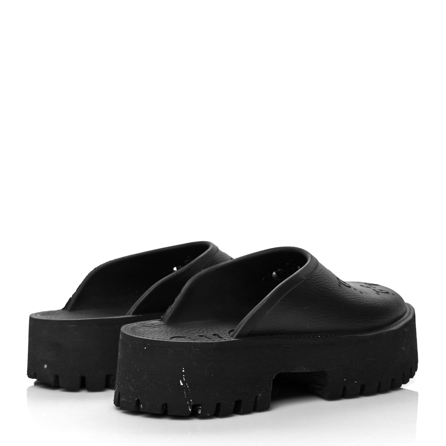 Rubber GG Monogram Perforated Elea Platform 55mm Lug Sole Sandals 40 Black