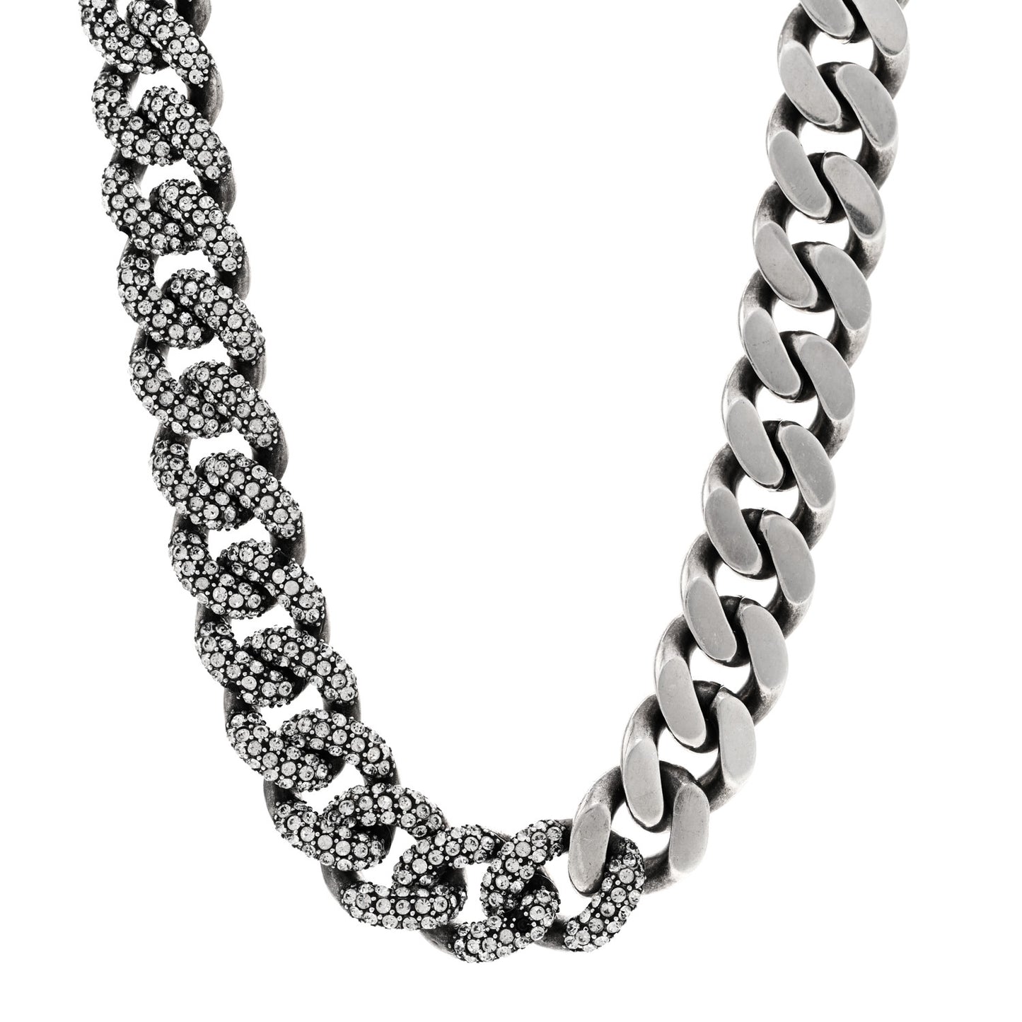 Crystal Curb Chain Necklace Oxidized Silver
