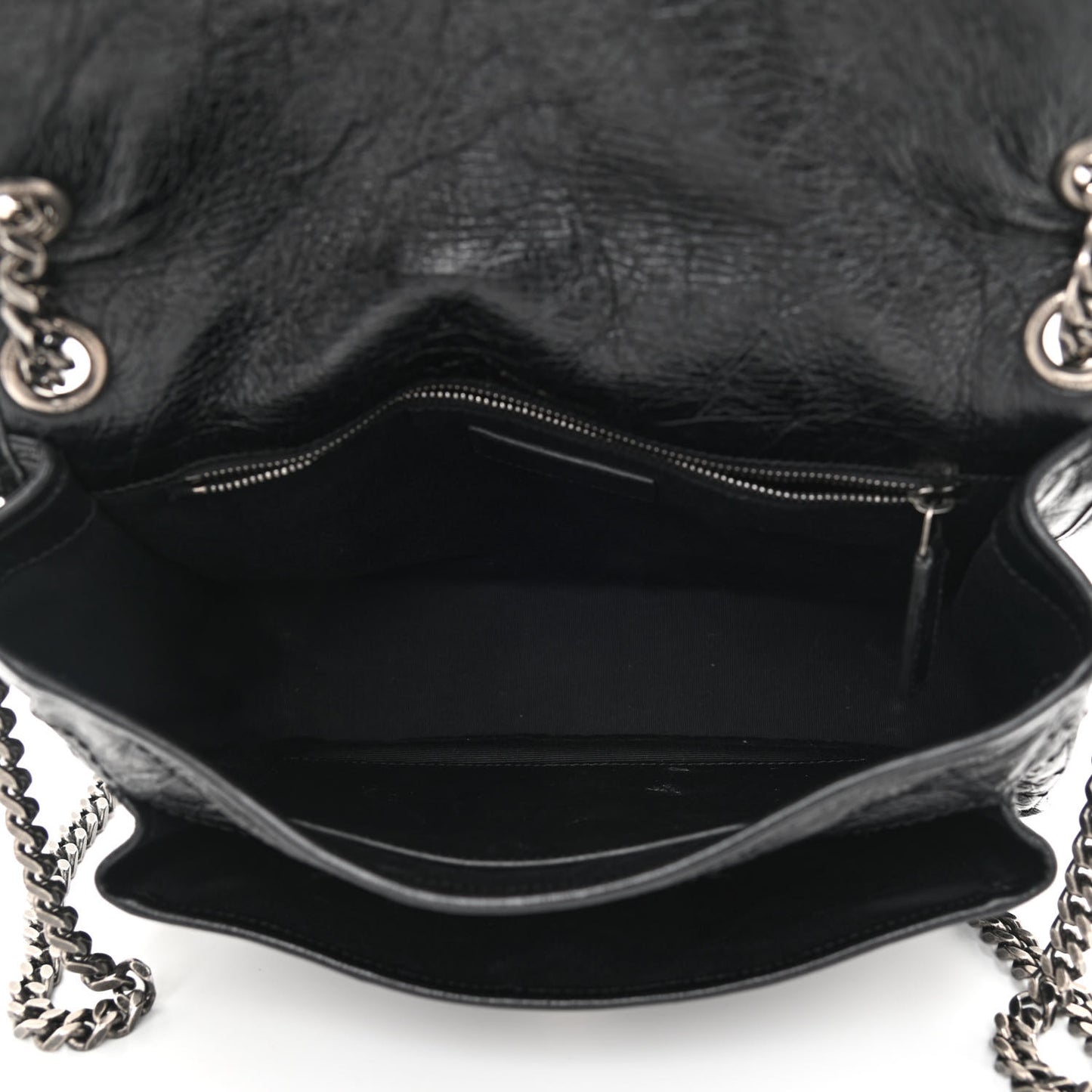 Crinkled Calfskin Matelasse Monogram Medium Niki Chain Satchel Black