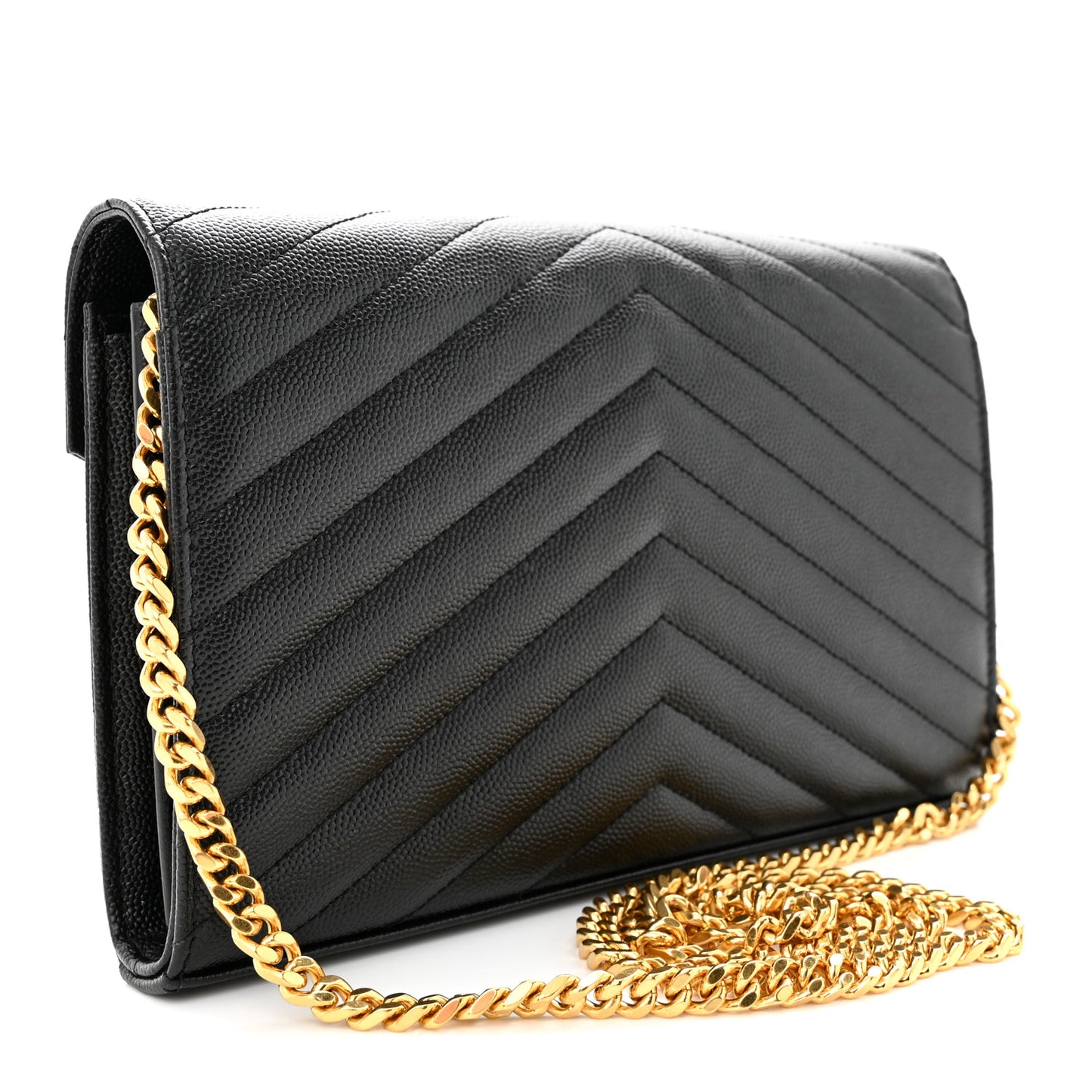 Grain De Poudre Matelasse Chevron Monogram Chain Wallet Black