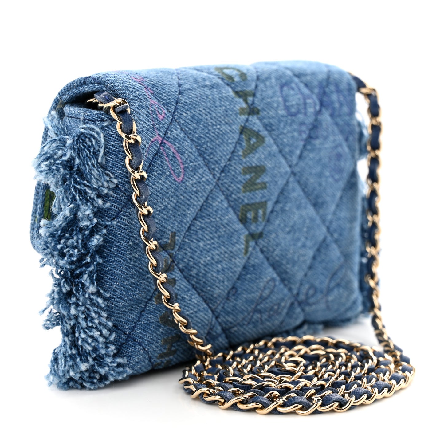 Denim Quilted Denim Mood Clutch With Chain Blue Multicolor