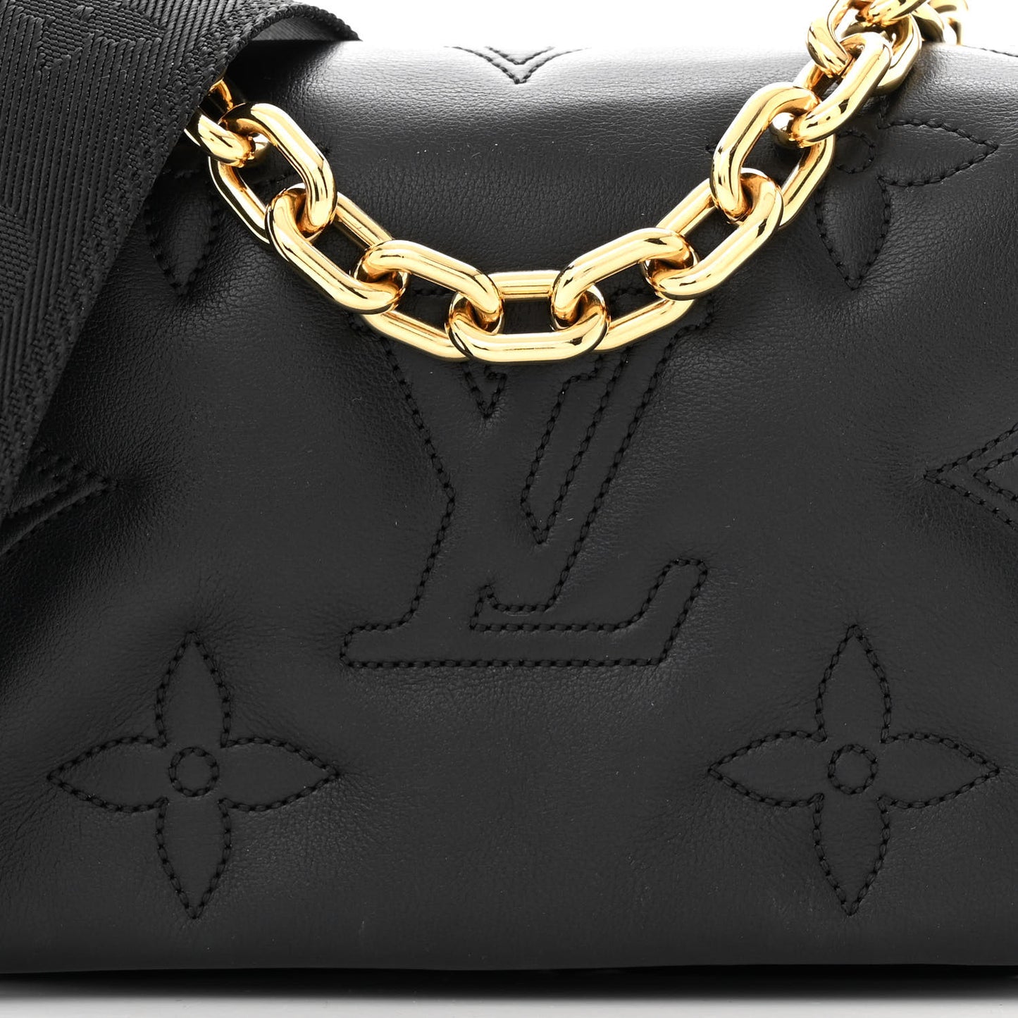 Calfskin Bubblegram Wallet On Strap Black