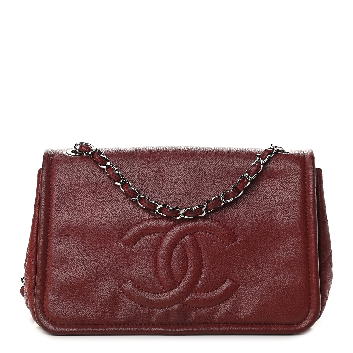 Caviar Large Timeless CC Flap Dark Red
