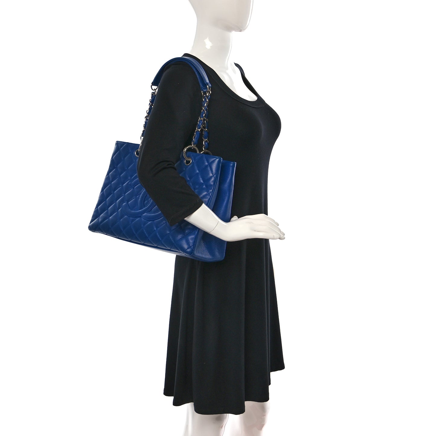 Caviar Quilted Grand Shopping Tote GST Blue