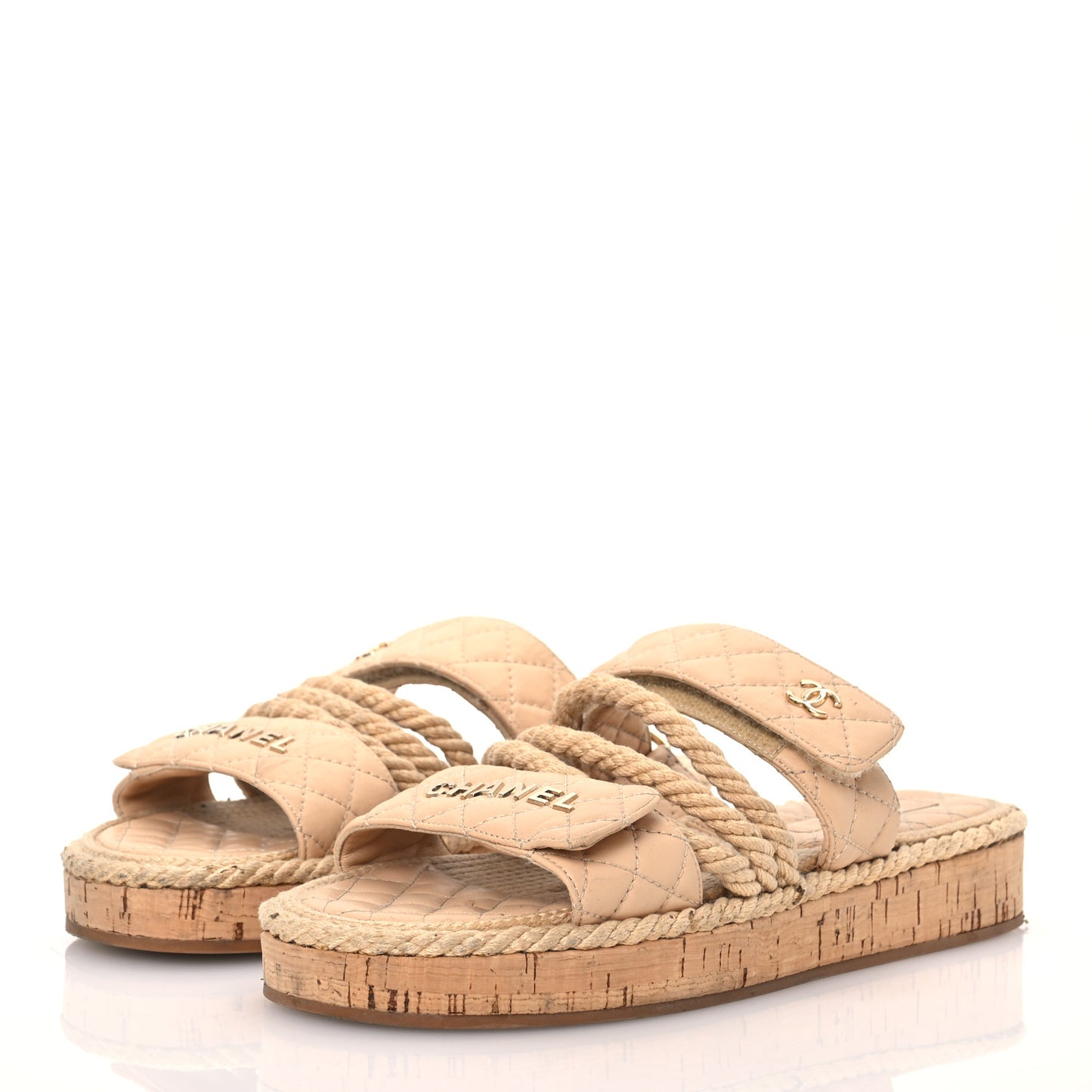 Cord Lambskin Quilted Logo Mules 39 Beige
