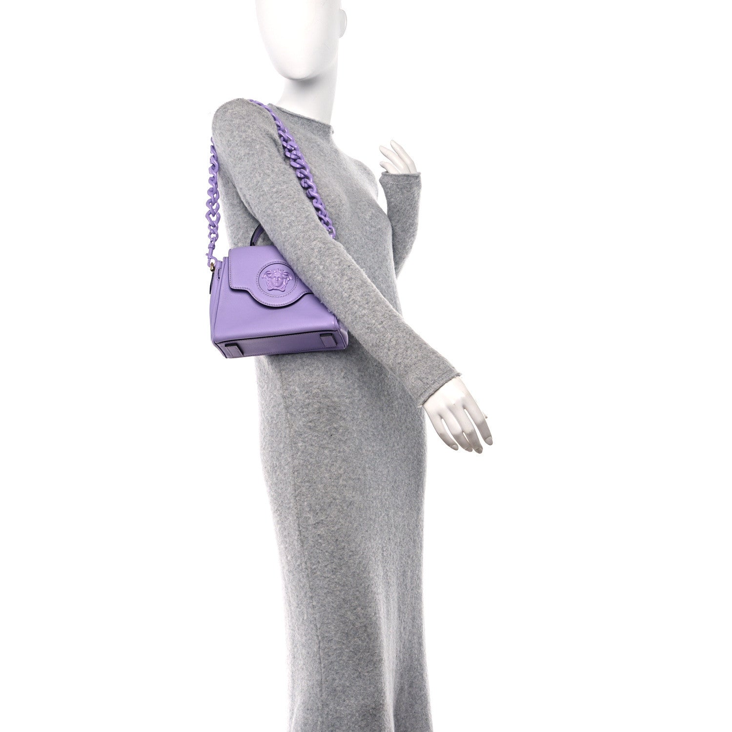 Versace Calfskin Medusa Small Top Handle Handbag Lilac 2 of 17