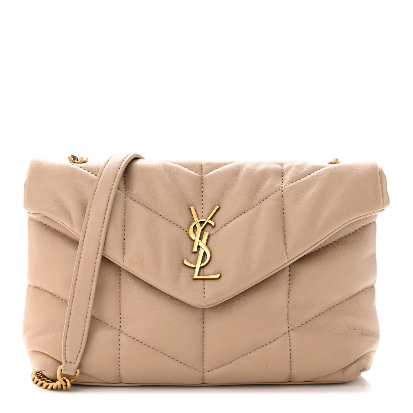 Lambskin Quilted Toy Loulou Puffer Monogram Chain Satchel Dark Beige