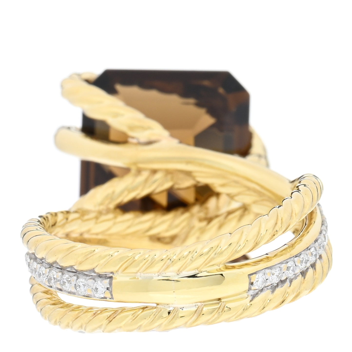 18K Yellow Gold Diamond Smoky Quartz 16mm Cable Wrap Ring 53 6.5