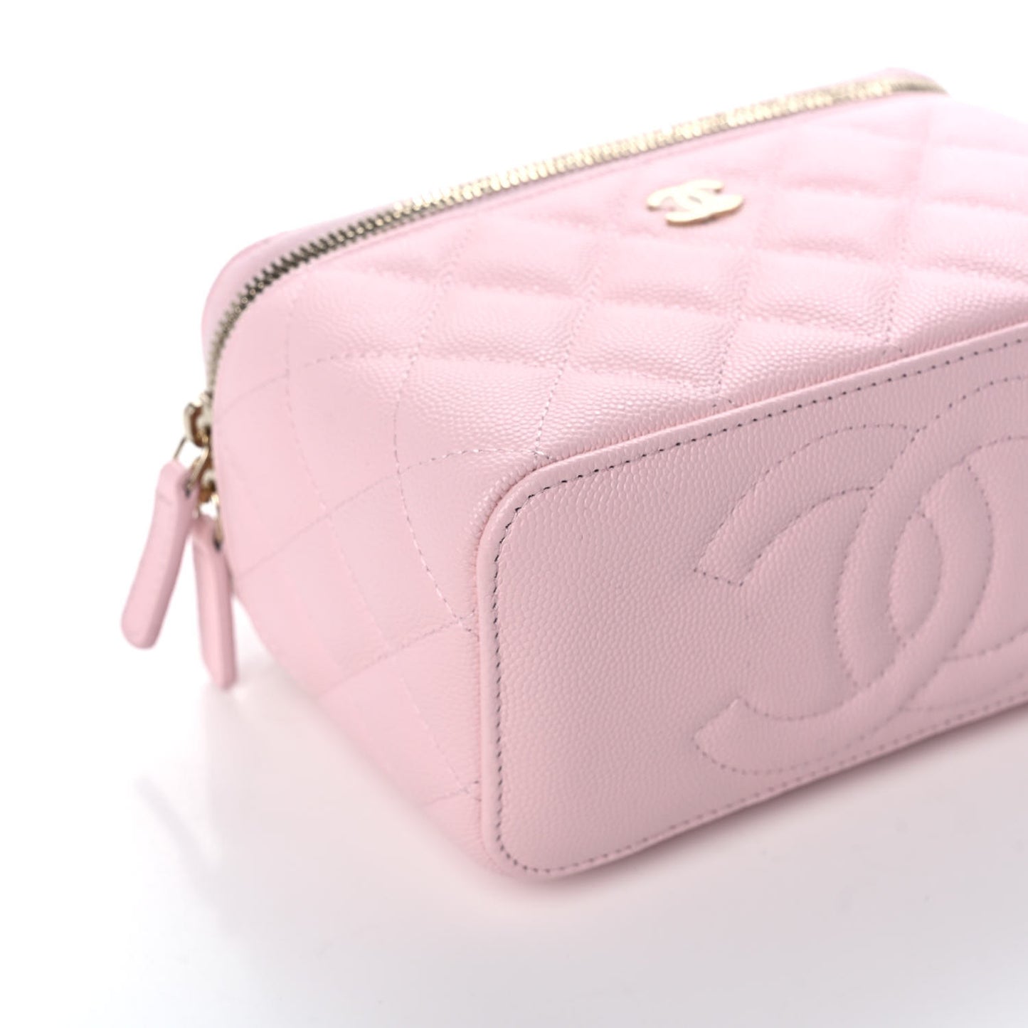 Caviar Quilted Small Vanity Case With Chain Light Pink