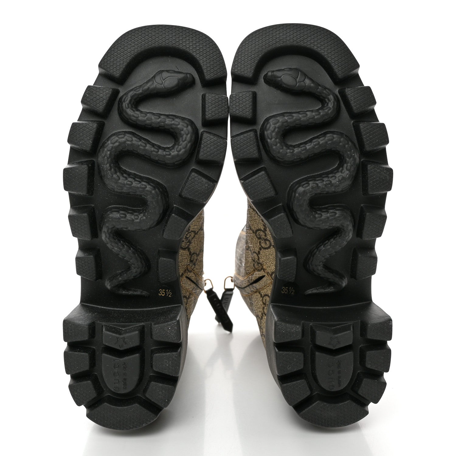 Gucci GG Supreme Monogram Magnum Calfskin Interlocking G Womens Lug Sole Ankle Boots 35.5 Beige Ebony Black 5 of 13