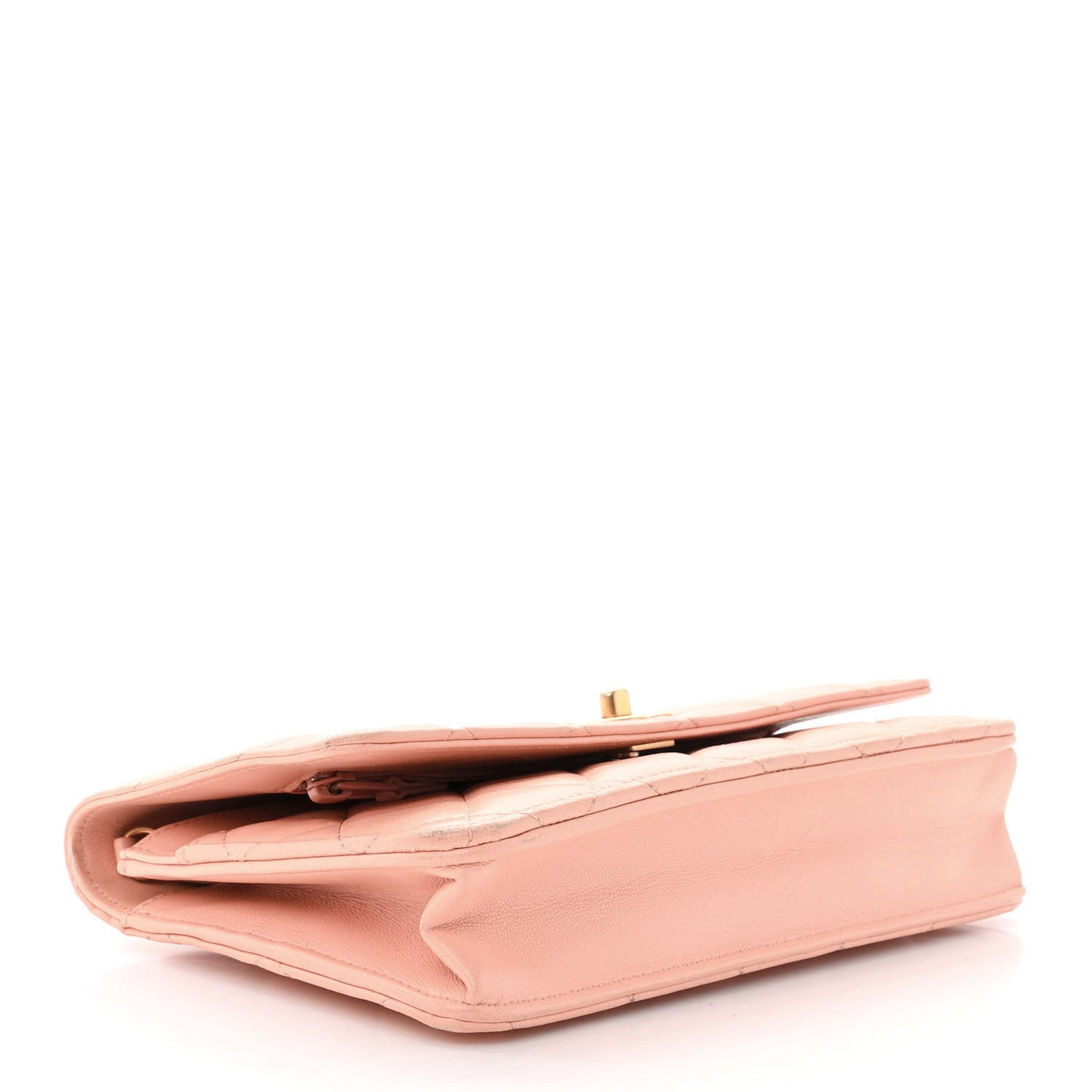 Lambskin Quilted Pearl Crush Wallet on Chain WOC Light Orange