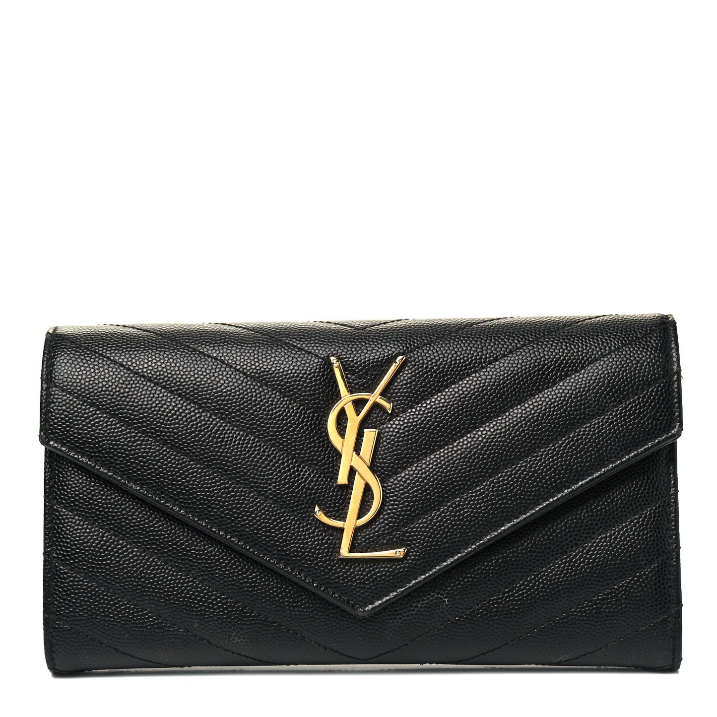Grain De Poudre Matelasse Chevron Monogram Flap Wallet Black