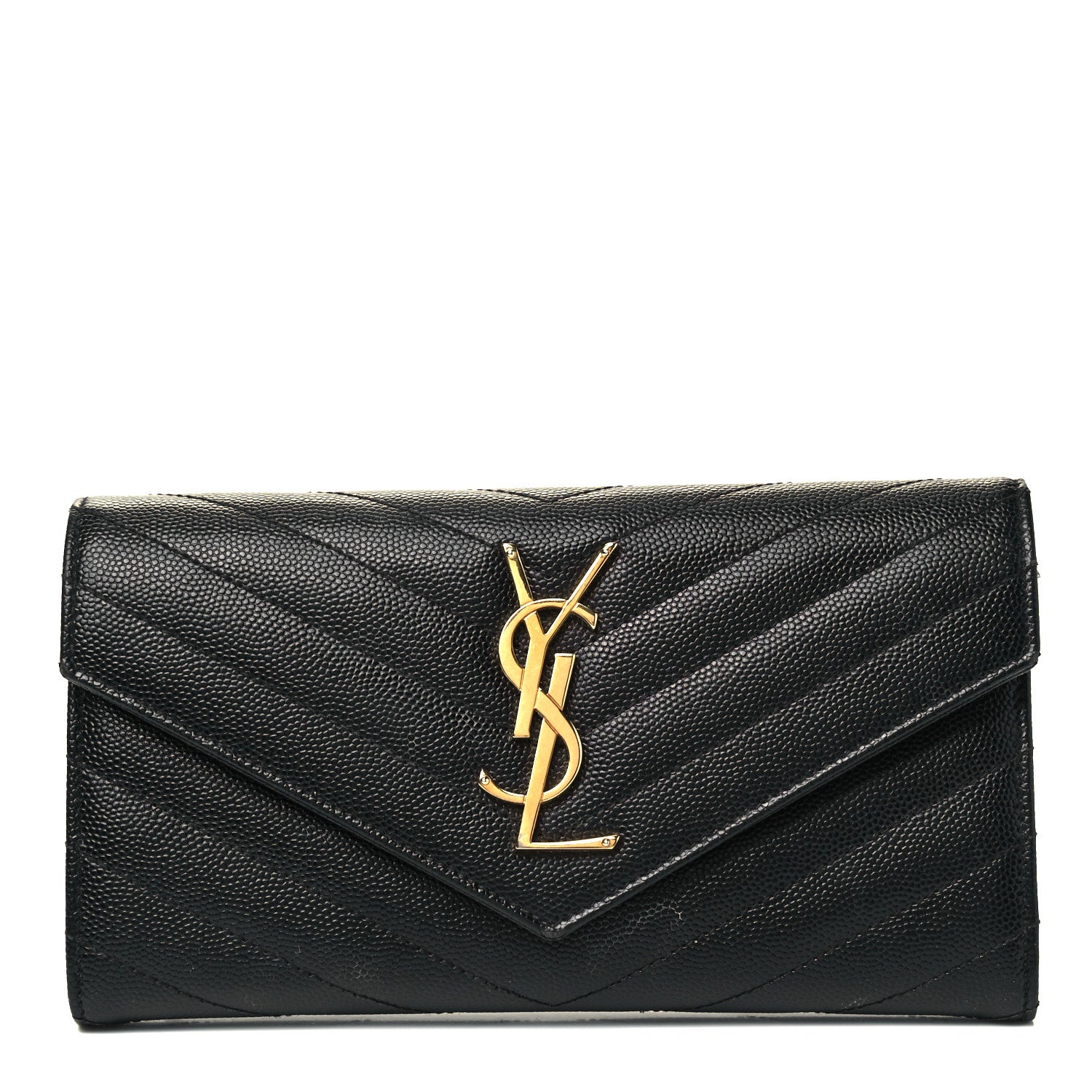 Saint Laurent Grain De Poudre Matelasse Chevron Monogram Flap Wallet Black 1 of 8