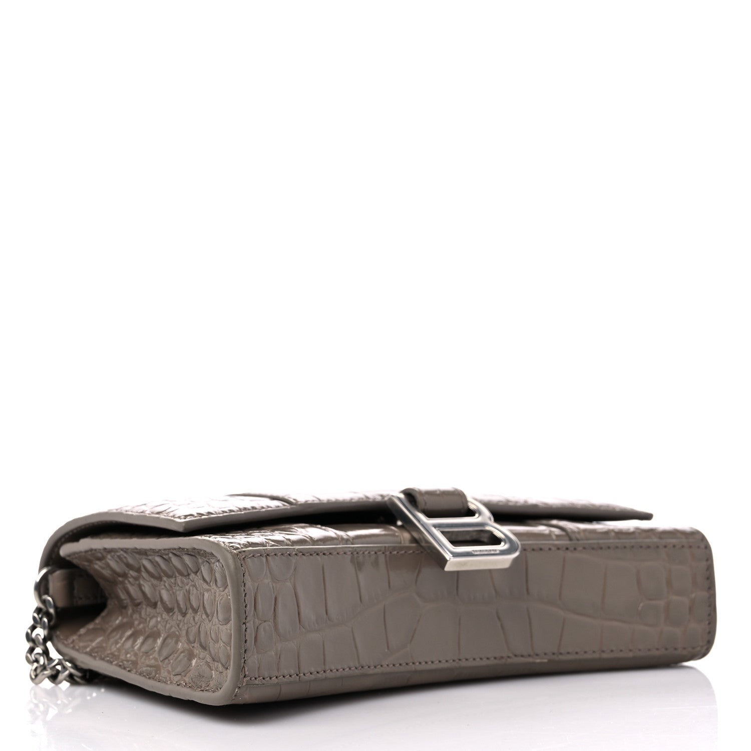 Balenciaga Shiny Calfskin Crocodile Embossed Hourglass Chain Bag Taupe 4 of 12
