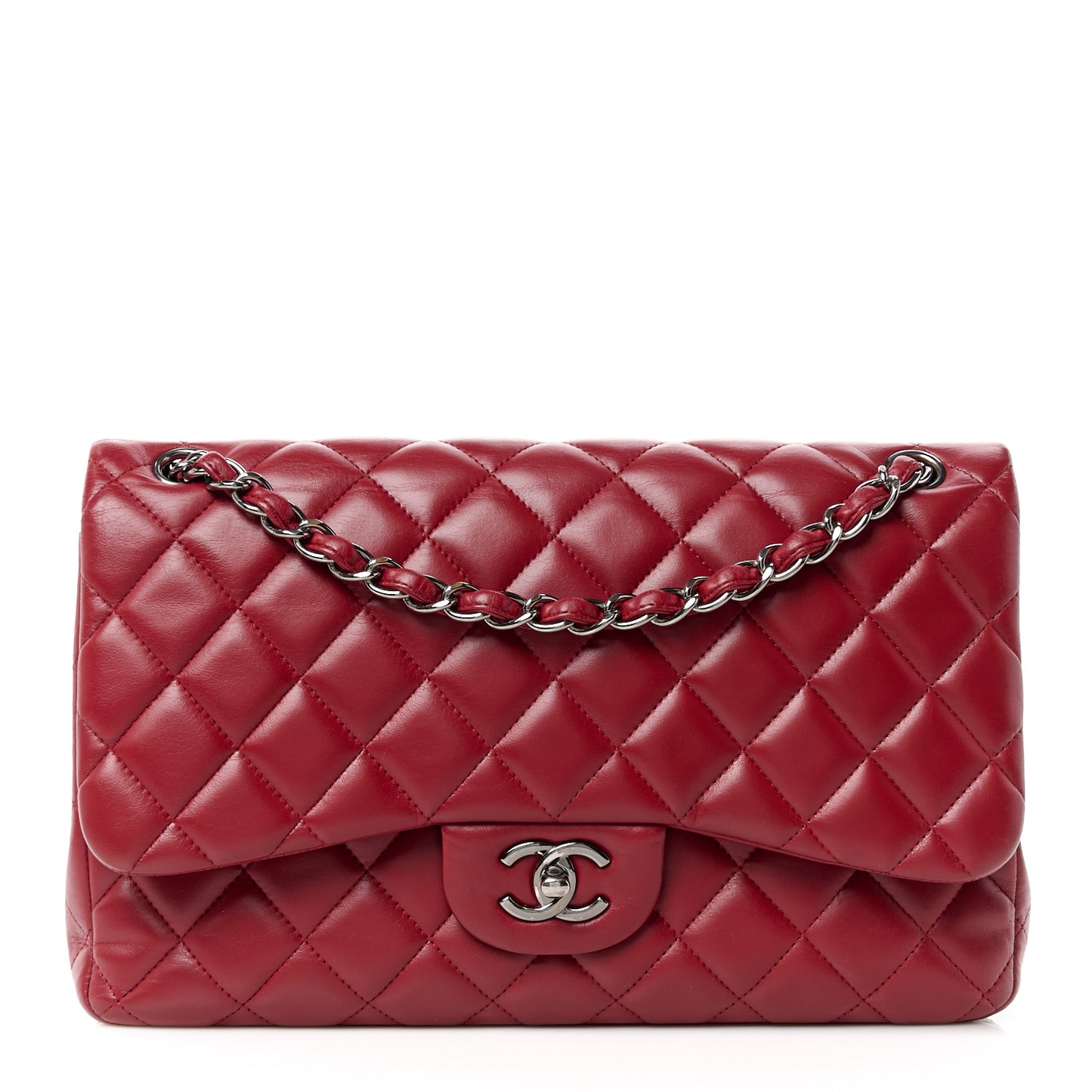 Lambskin Quilted Jumbo Double Flap Dark Red