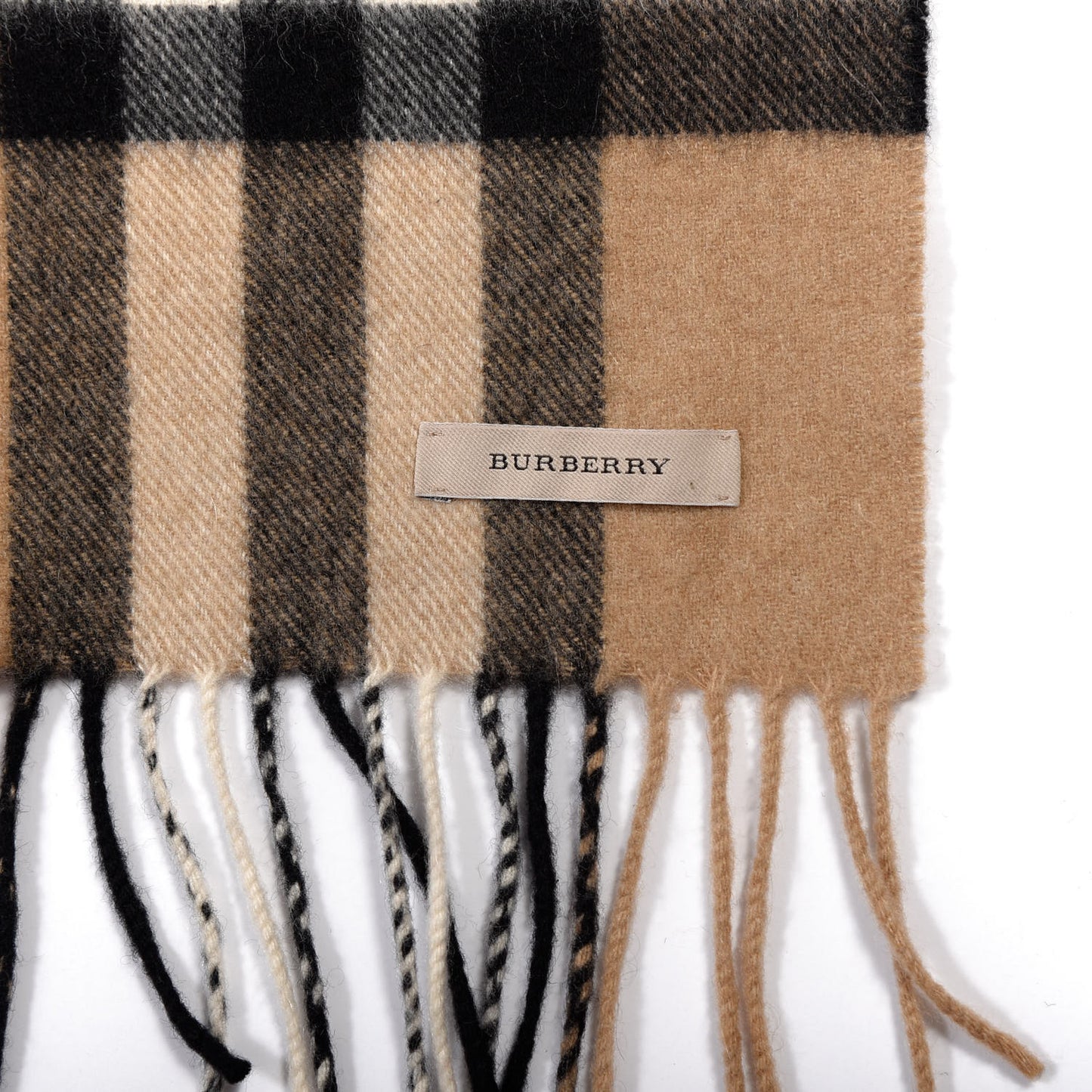 Cashmere Fox Fur Half Mega Check Scarf Camel Black