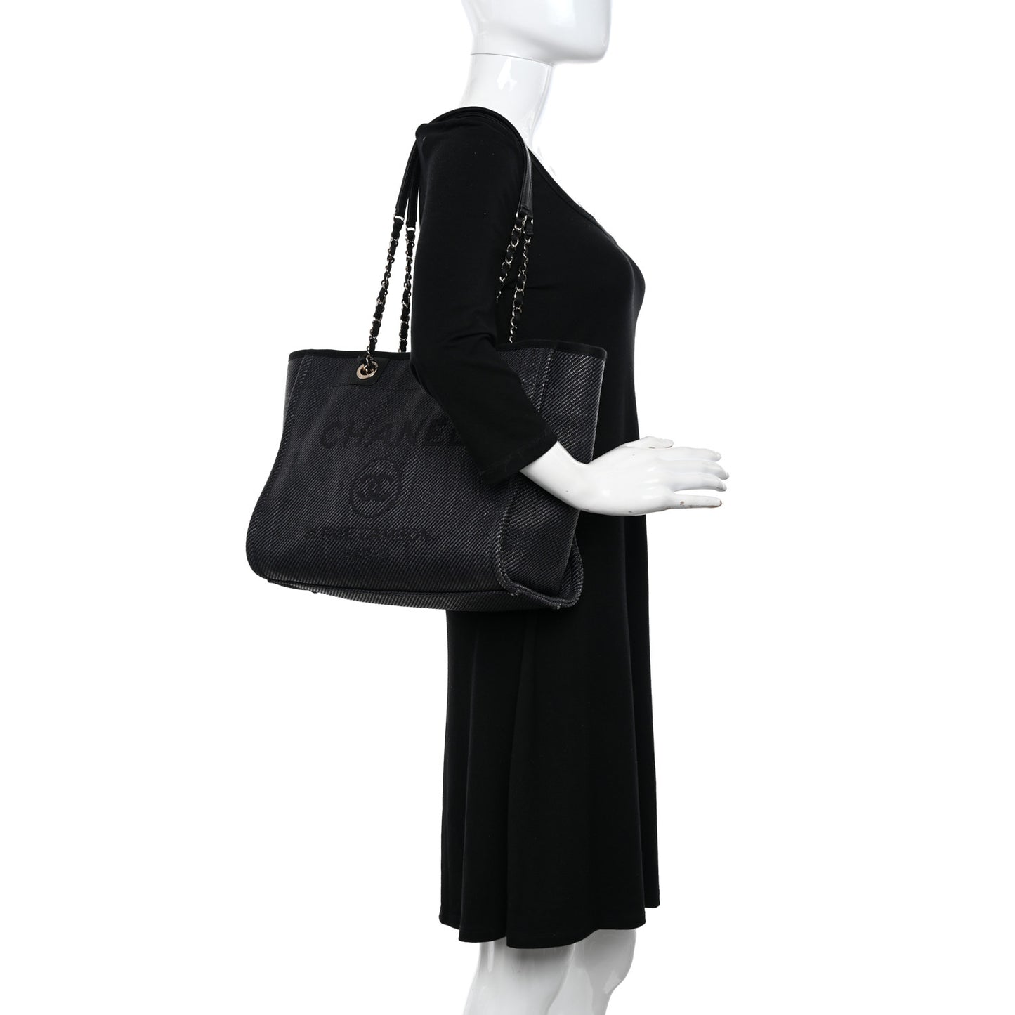 Mixed Fibers Calfskin Small Deauville Tote Black