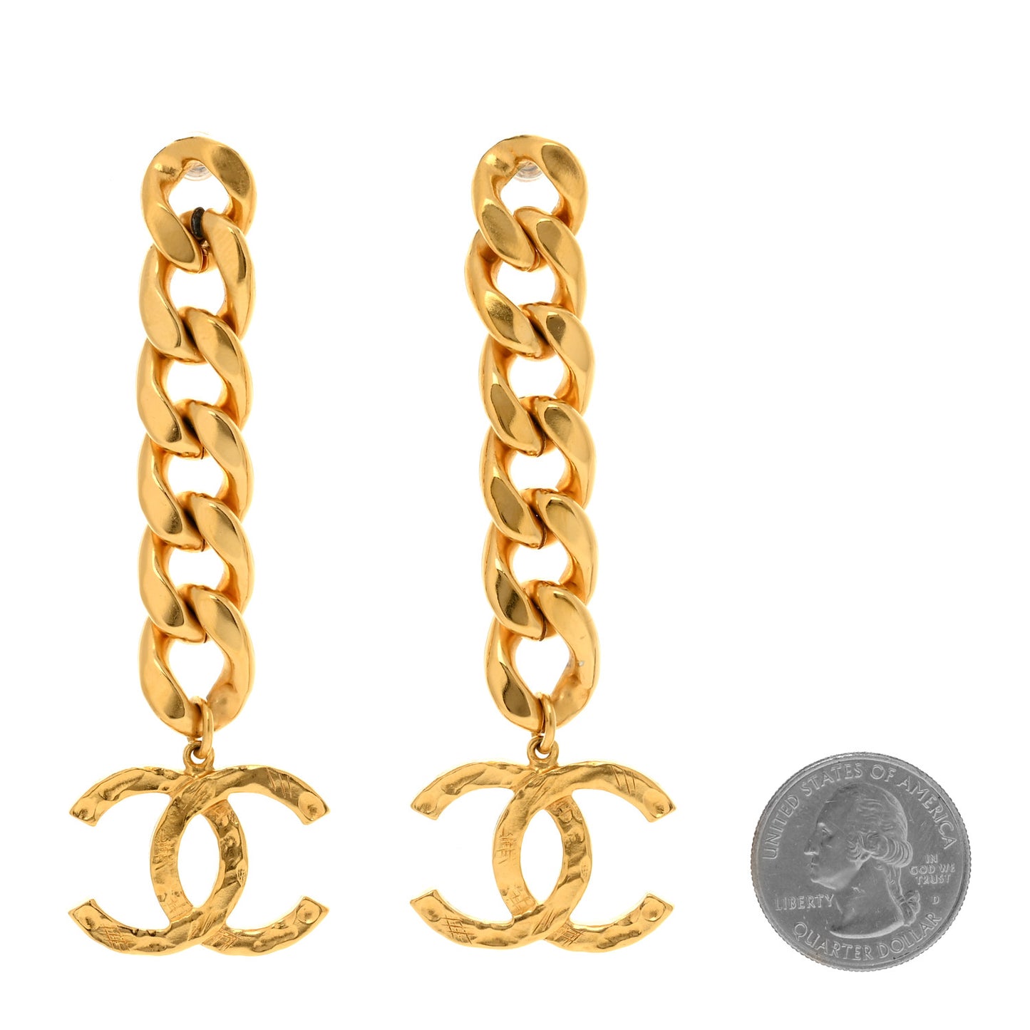 Metal CC Pick Drop Earrings Gold