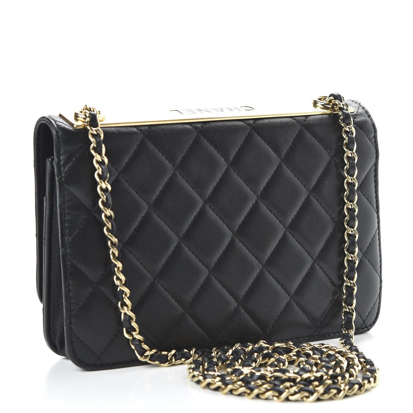 Lambskin Quilted Trendy CC Wallet On Chain WOC Black