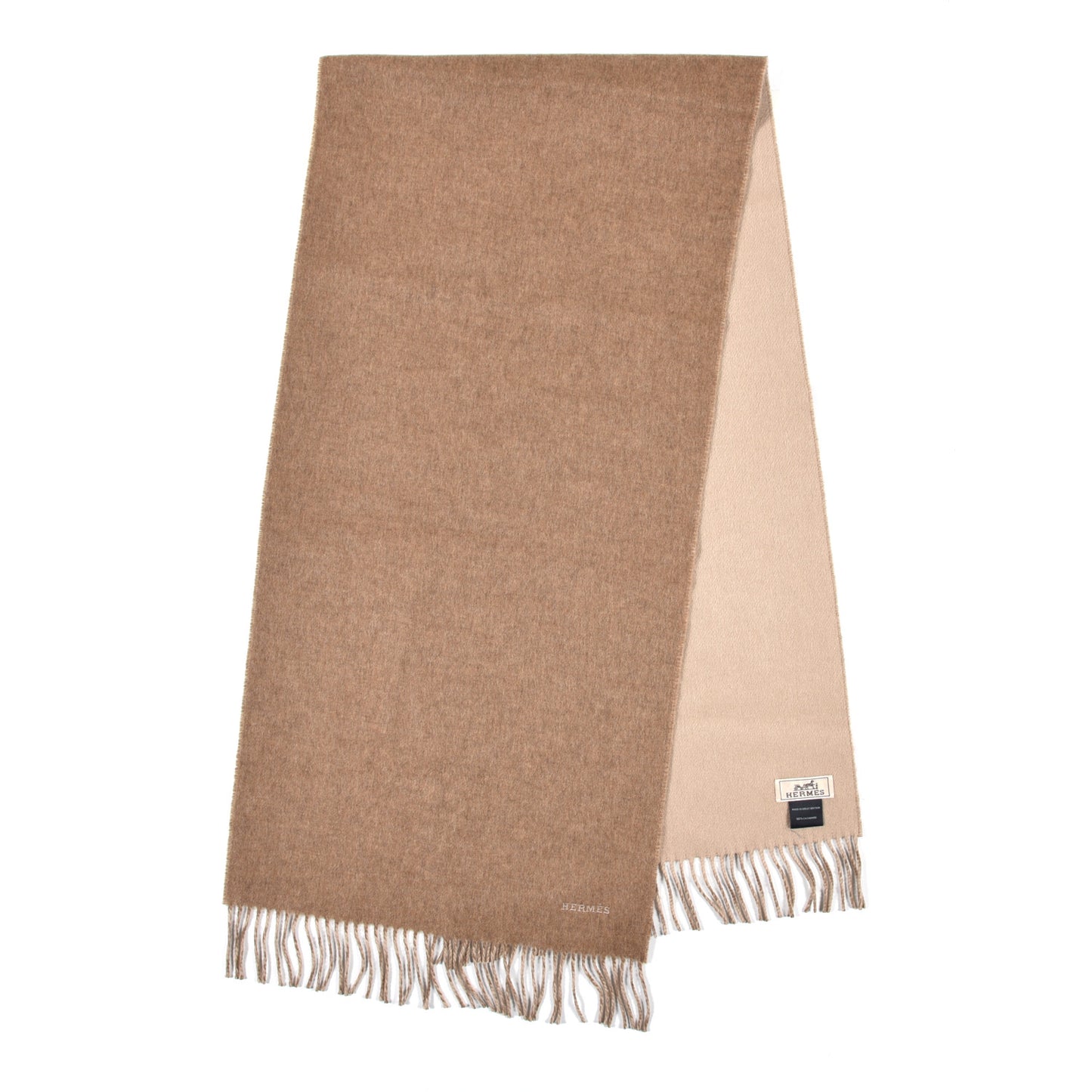 Cashmere Recto Verso Muffler Marron Glace Craie