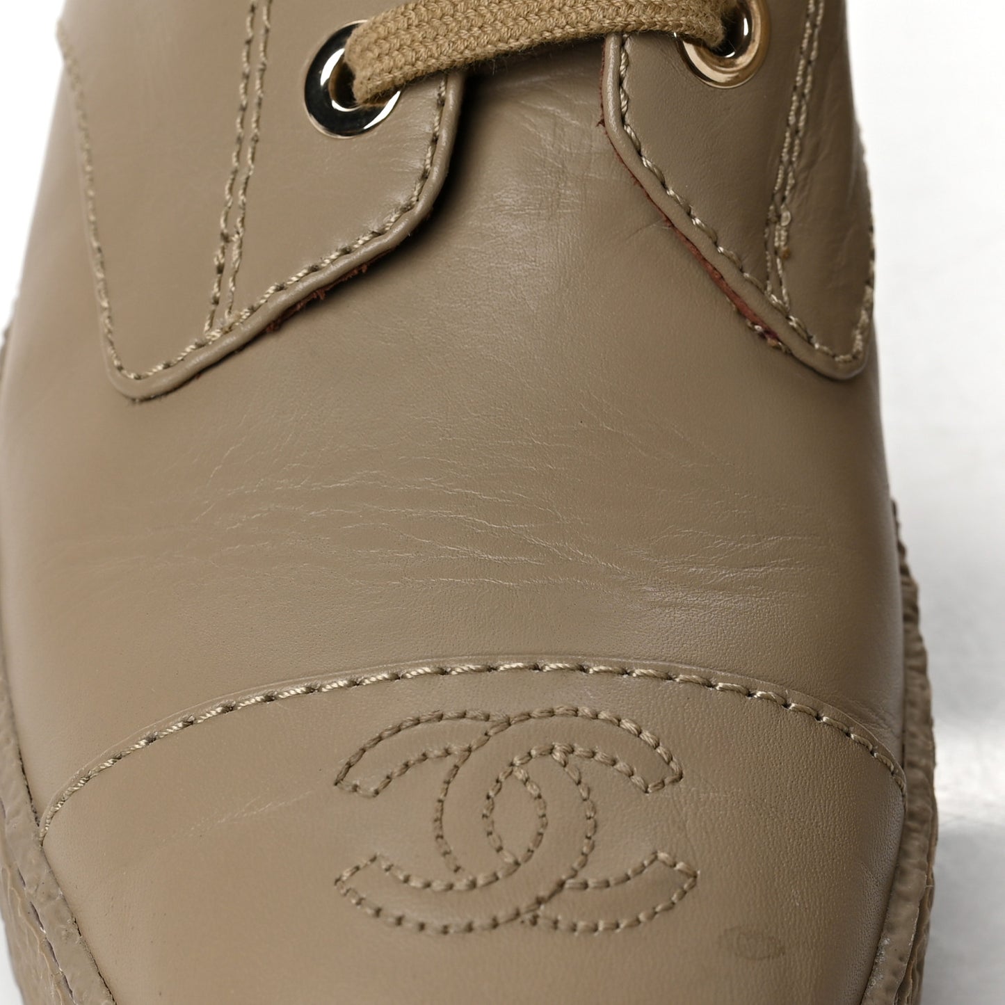 Calfskin CC Turnlock Lace Up Boots 39.5 Beige