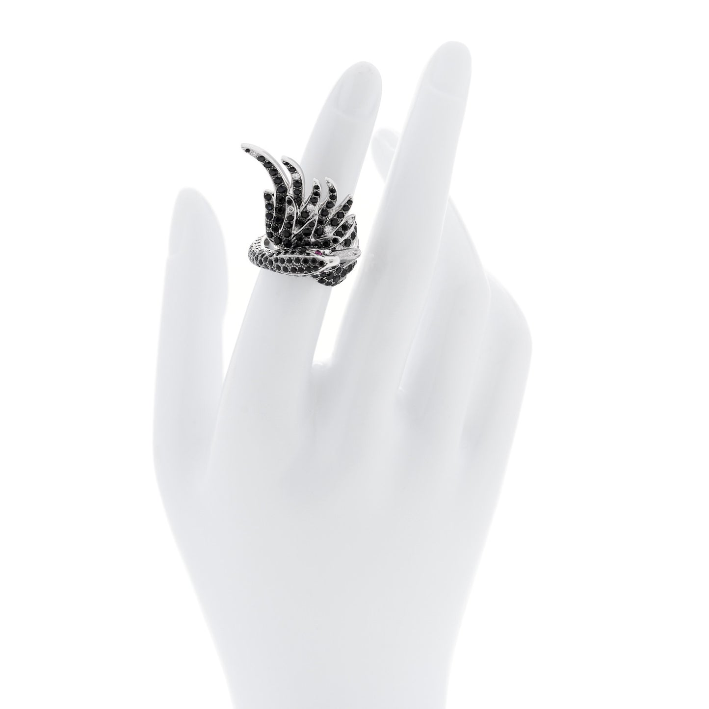18K White Gold Diamond Black Sapphire Ruby Cypris Ring 52 6