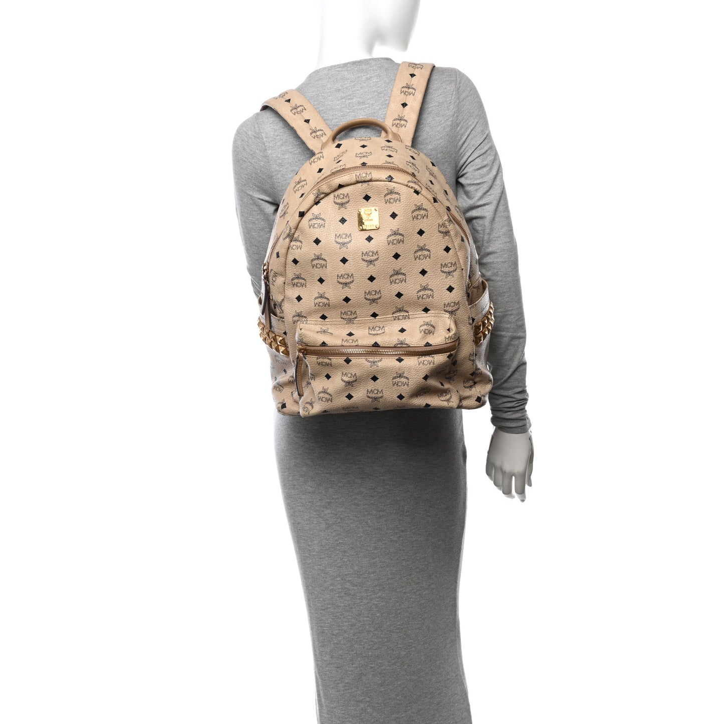 Visetos Medium Side Studs Stark Backpack Beige