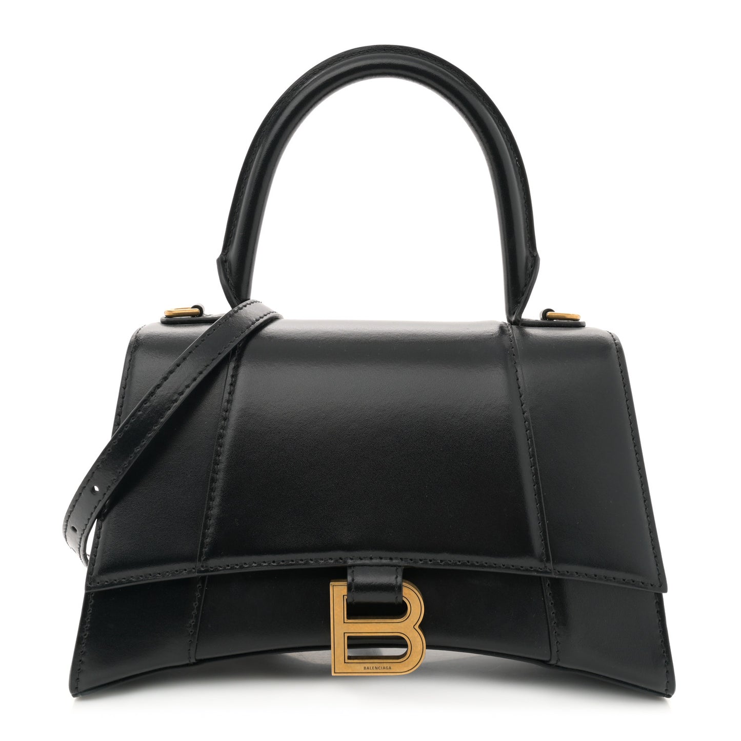 Shiny Box Calfskin Small Hourglass Top Handle Bag Black