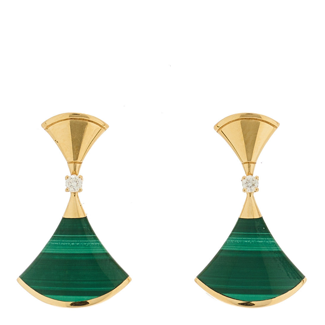 Bulgari 18K Yellow Gold Diamond Malachite Divas' Dream Earrings 1 of 4