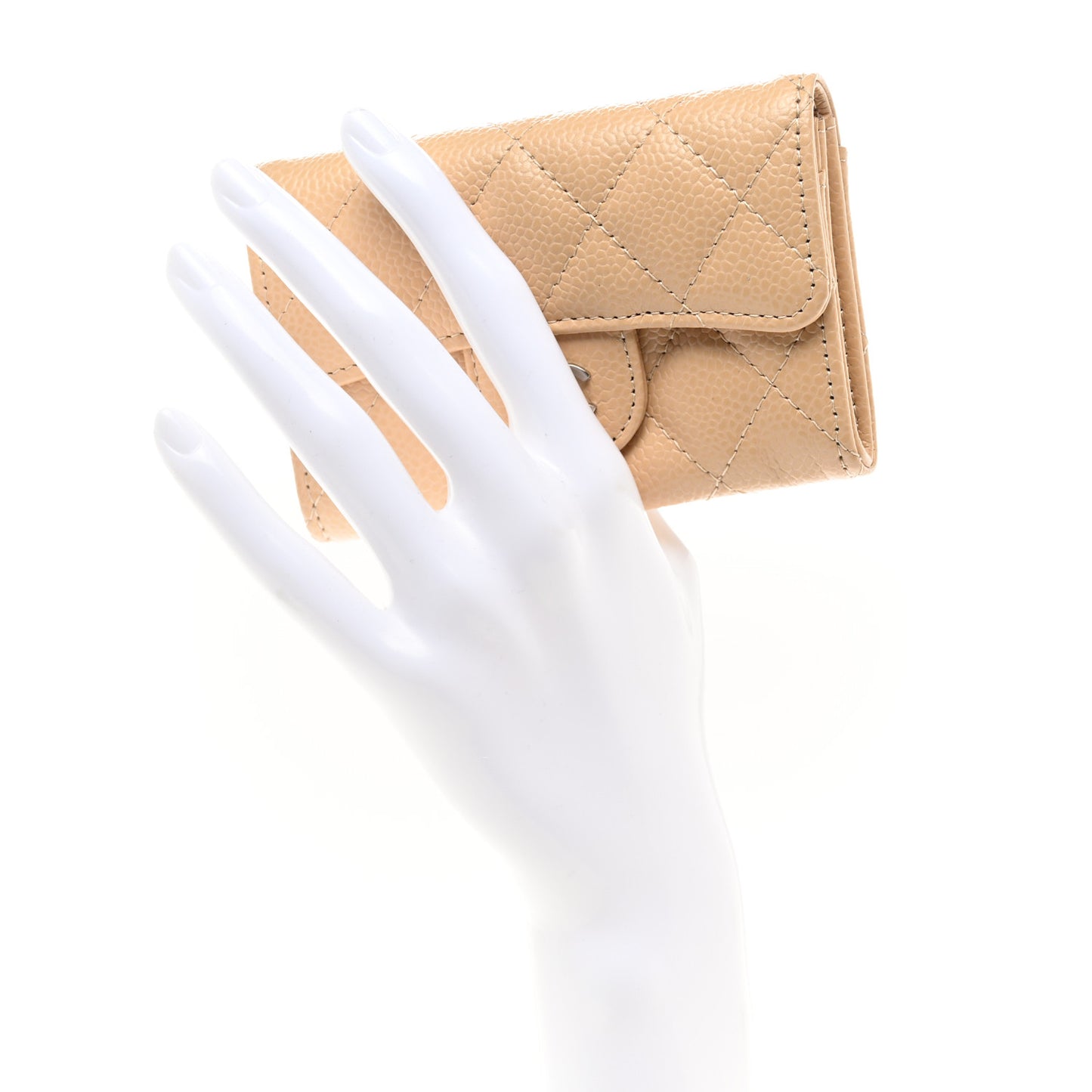 Caviar Quilted Flap Card Holder Wallet Beige
