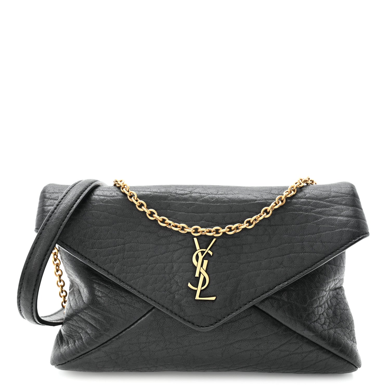 Saint Laurent Supple Lambskin Small Cassandre Chain Pouch Black