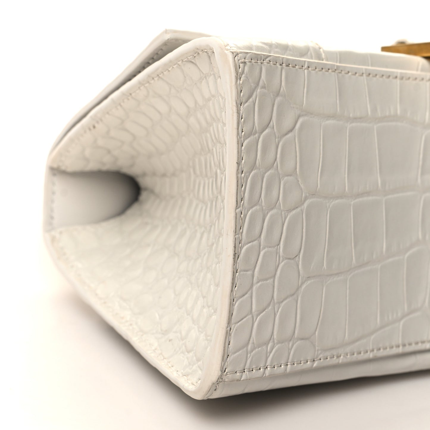 Shiny Calfskin Crocodile Embossed Small Hourglass Top Handle Bag White