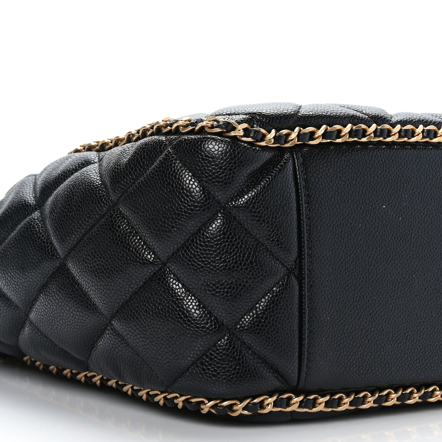 Caviar Quilted Chain Around Multi Chain Bucket Drawstring Bag Black